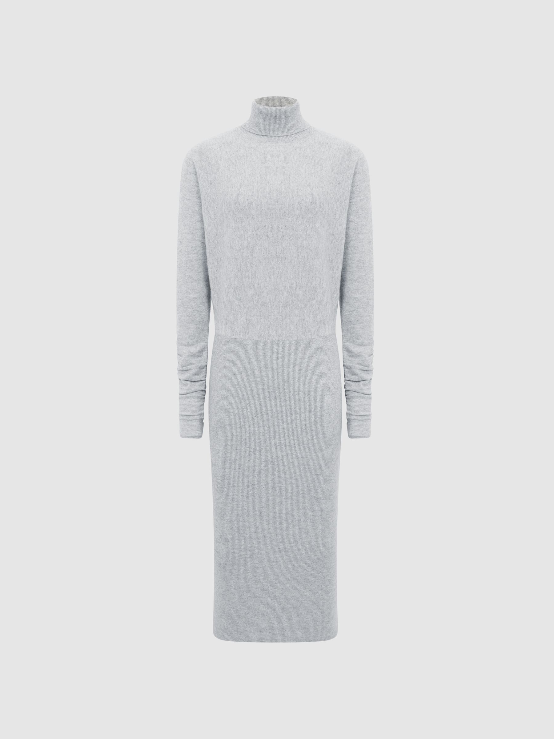 Cashmere Roll Neck Knitted Dress in Grey - Image 2 of 5