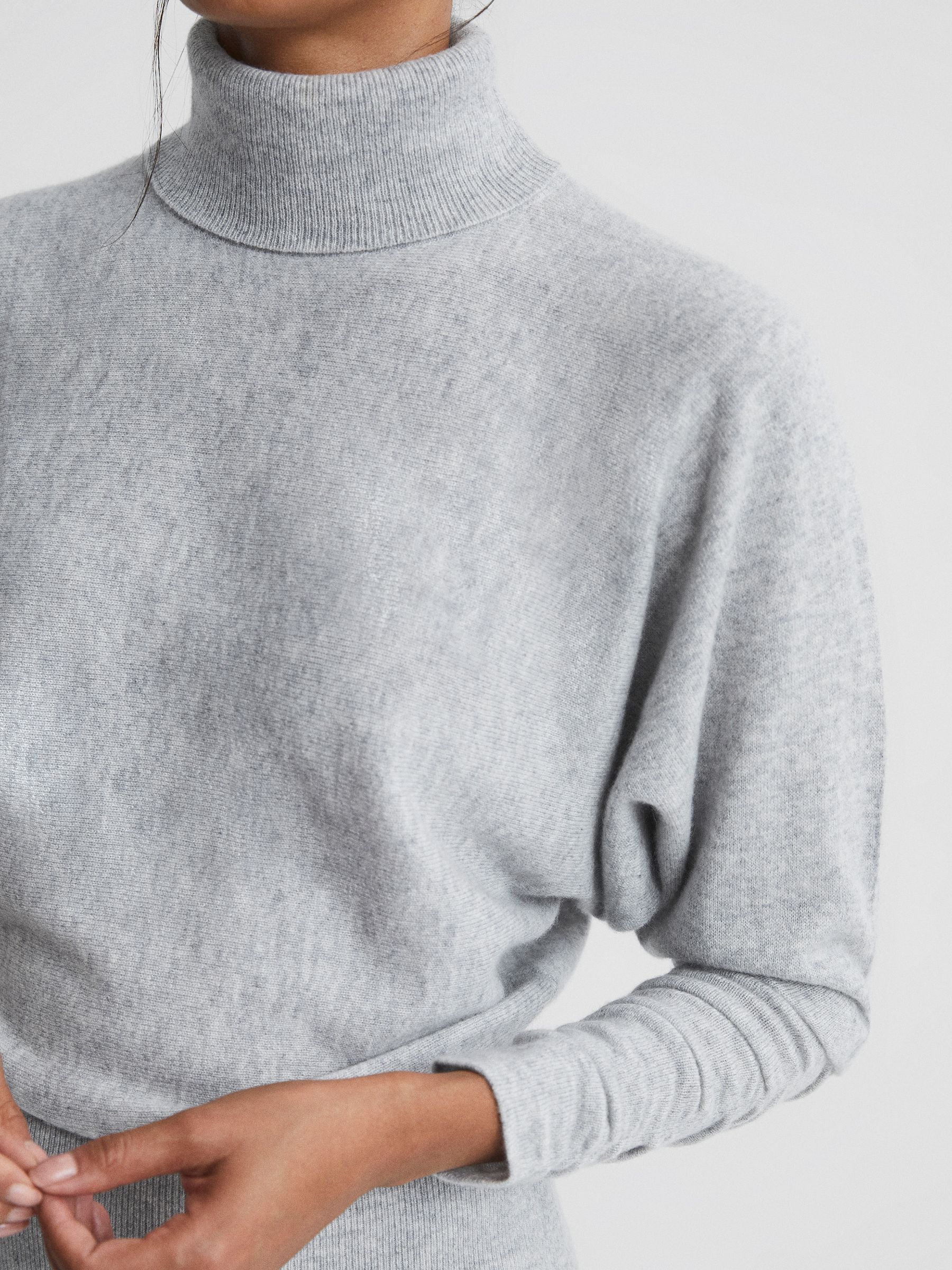 Cashmere Roll Neck Knitted Dress in Grey - Image 4 of 5