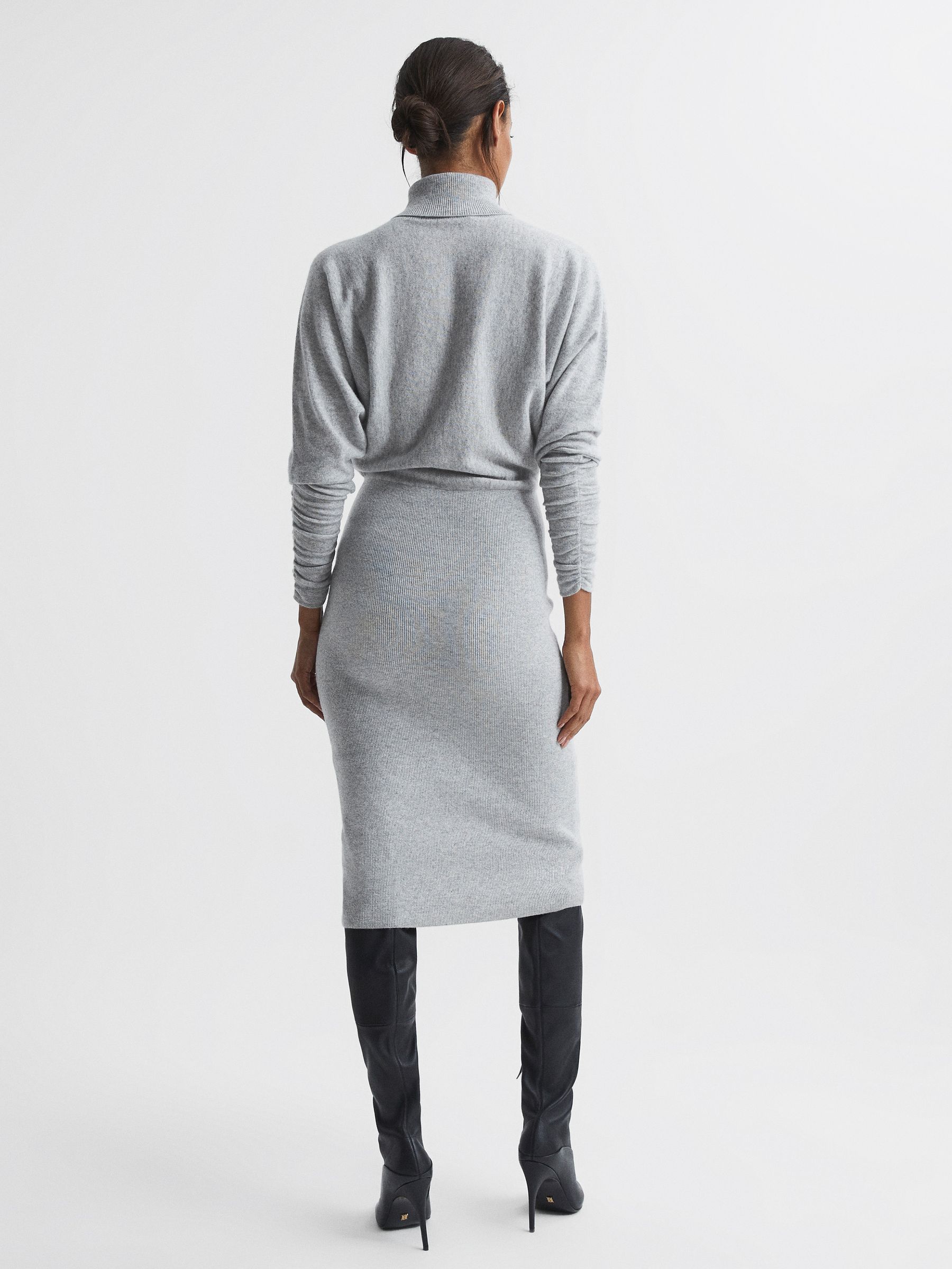 Cashmere Roll Neck Knitted Dress in Grey - Image 5 of 5