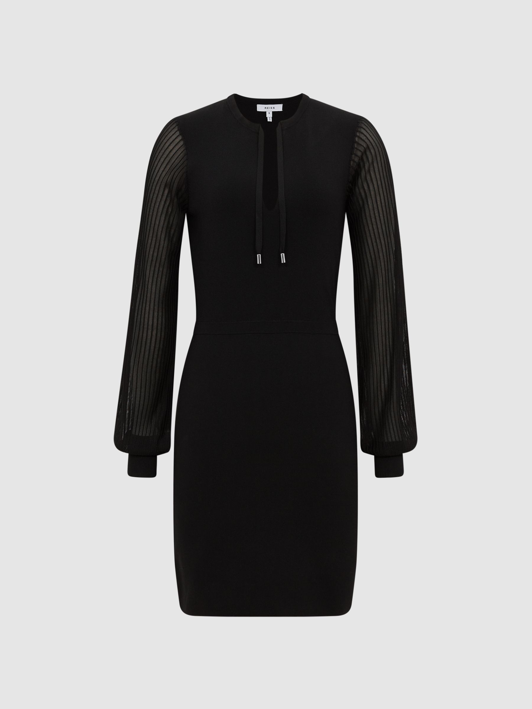 Sheer Sleeve Knitted Dress in Black - Image 2 of 6