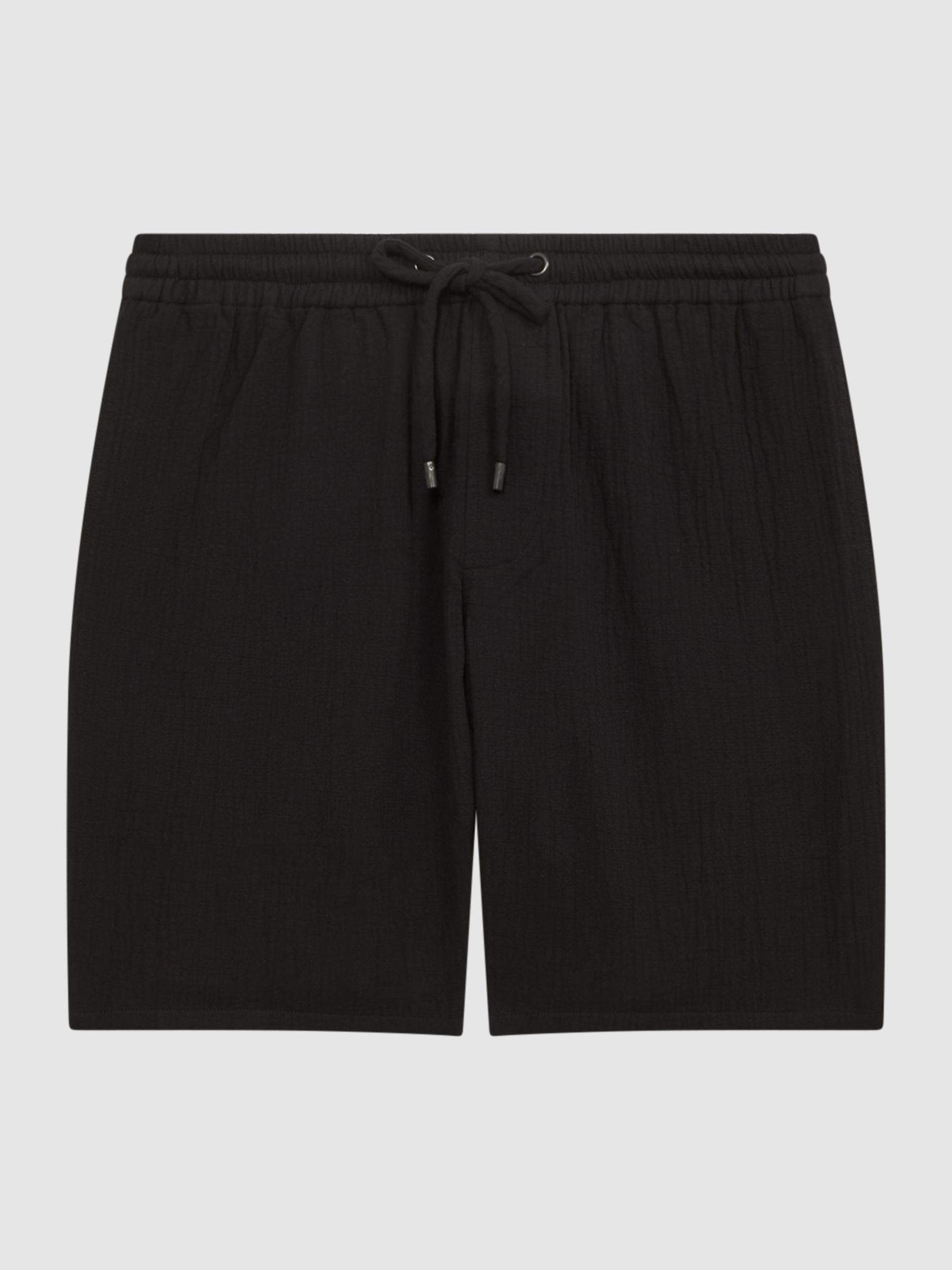 Paige Cotton Textured Drawstring Shorts in Black - Image 2 of 5