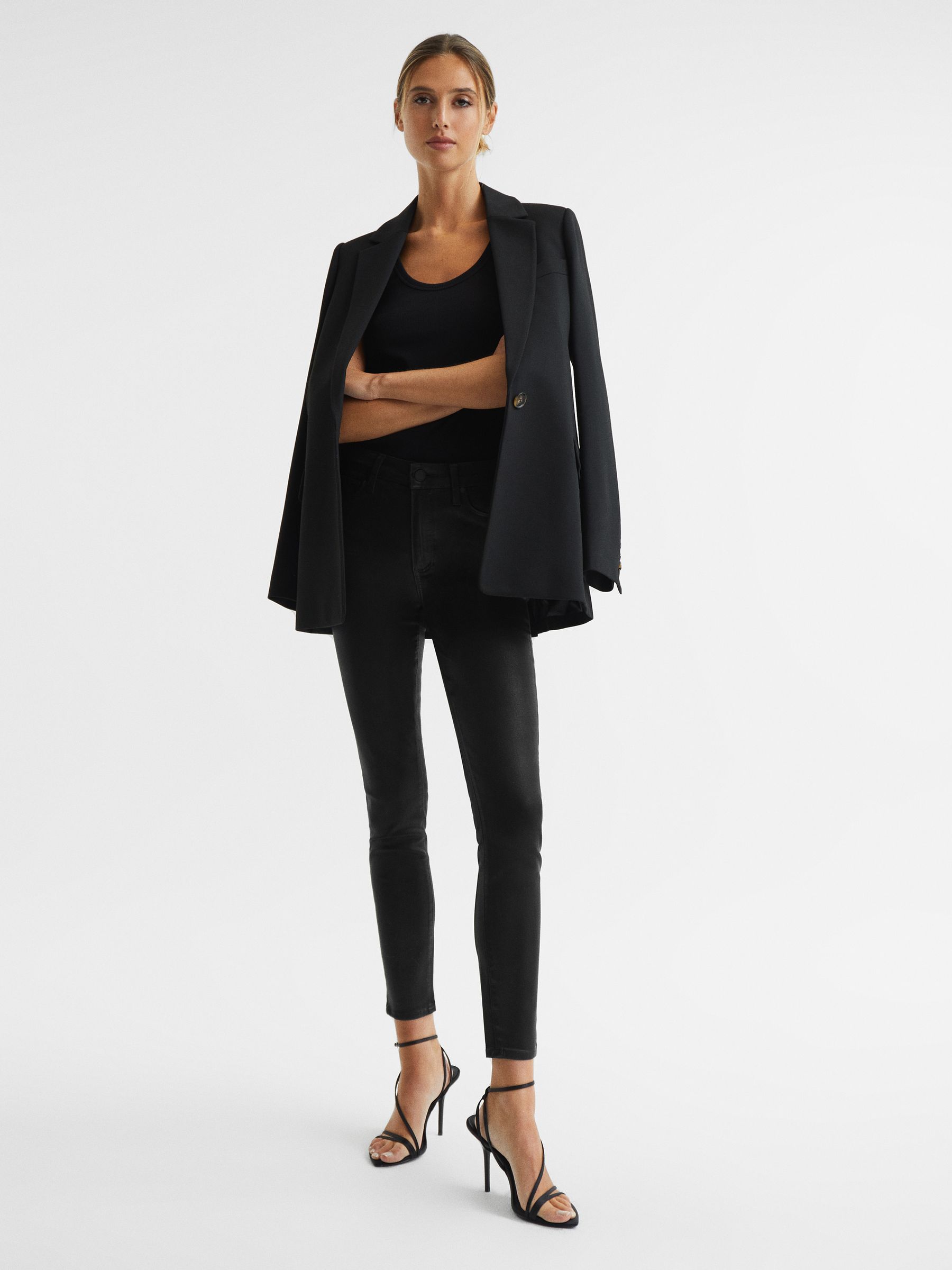 PAIGE Coated Skinny Jeans in Black - Image 6 of 12