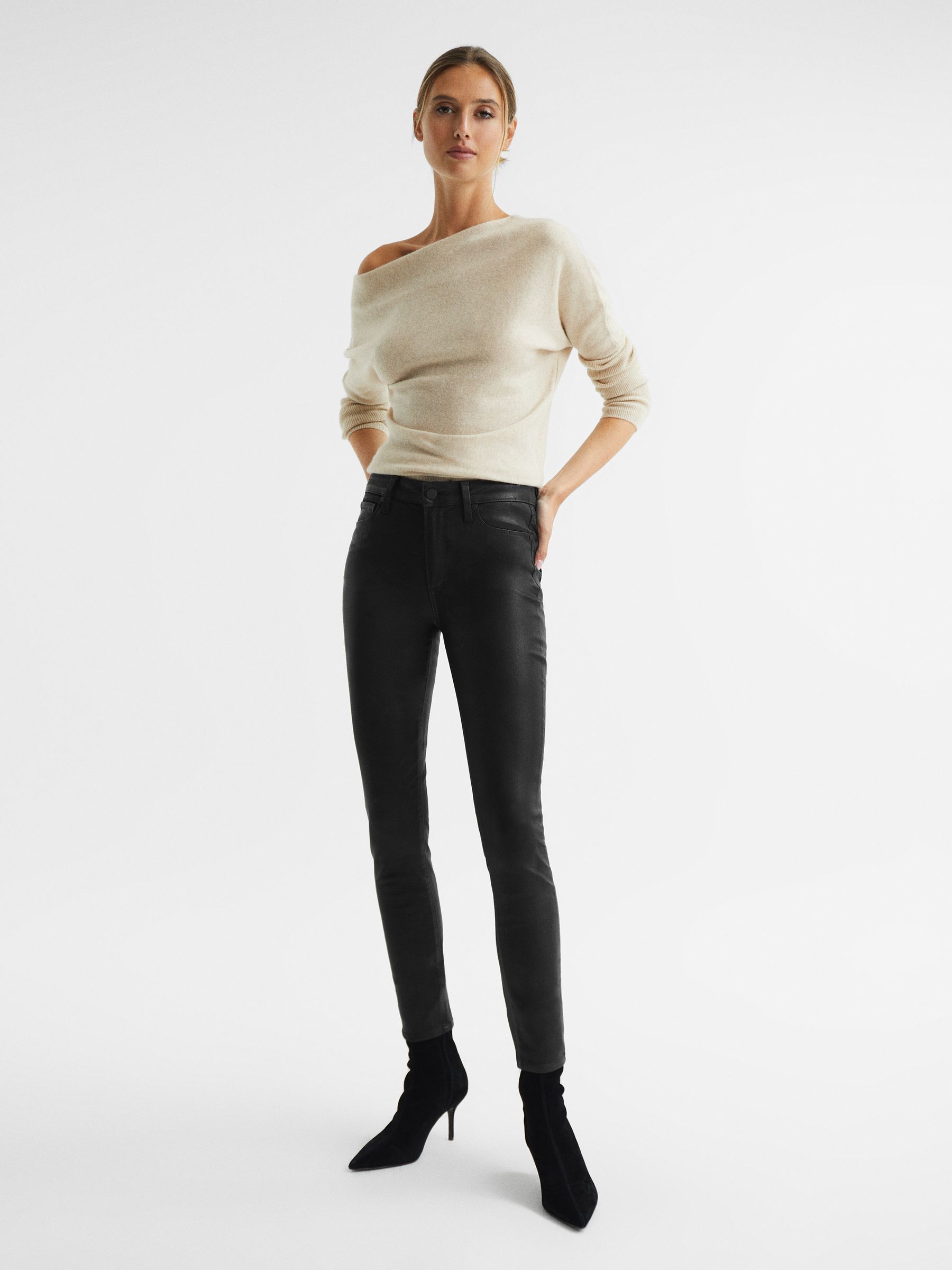 PAIGE Coated Skinny Jeans in Black - Image 8 of 12