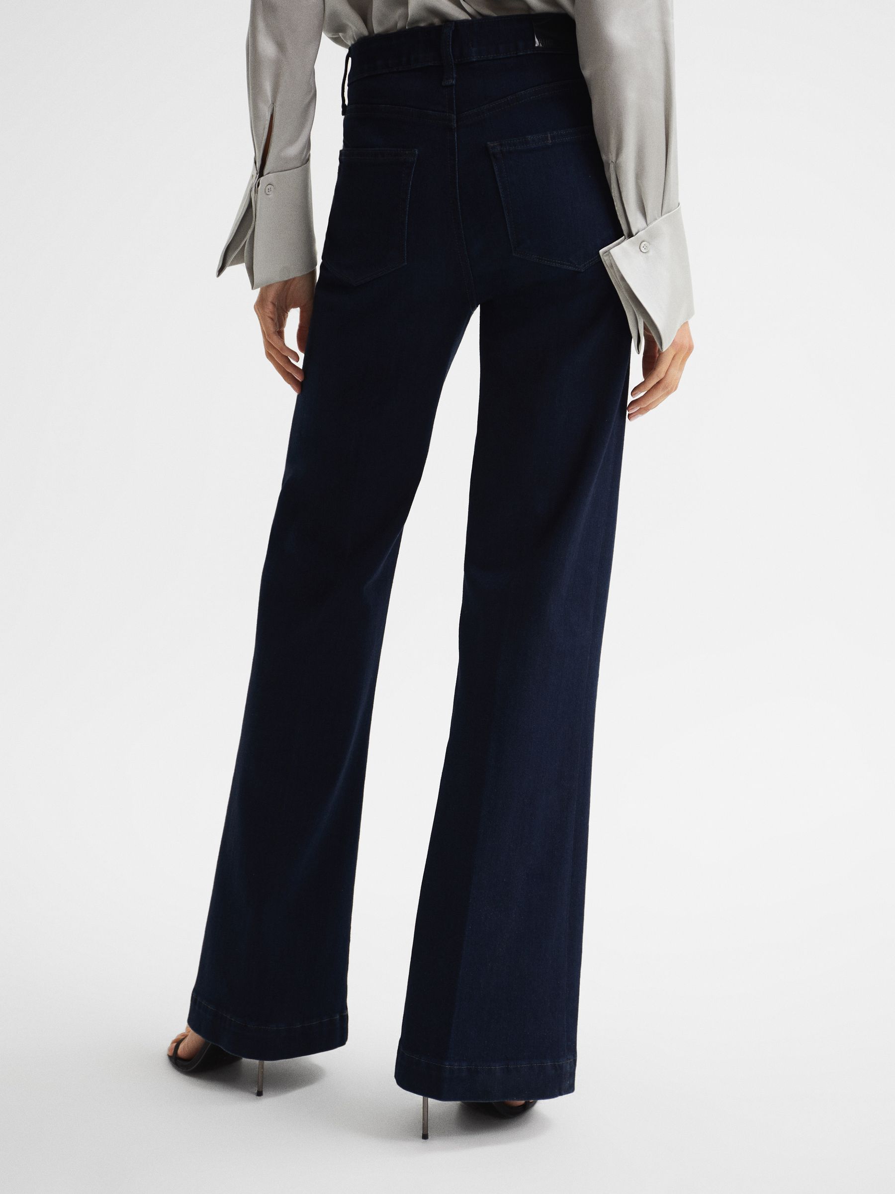 Paige High Rise Flared Jeans in Dark Indigo - Image 4 of 8