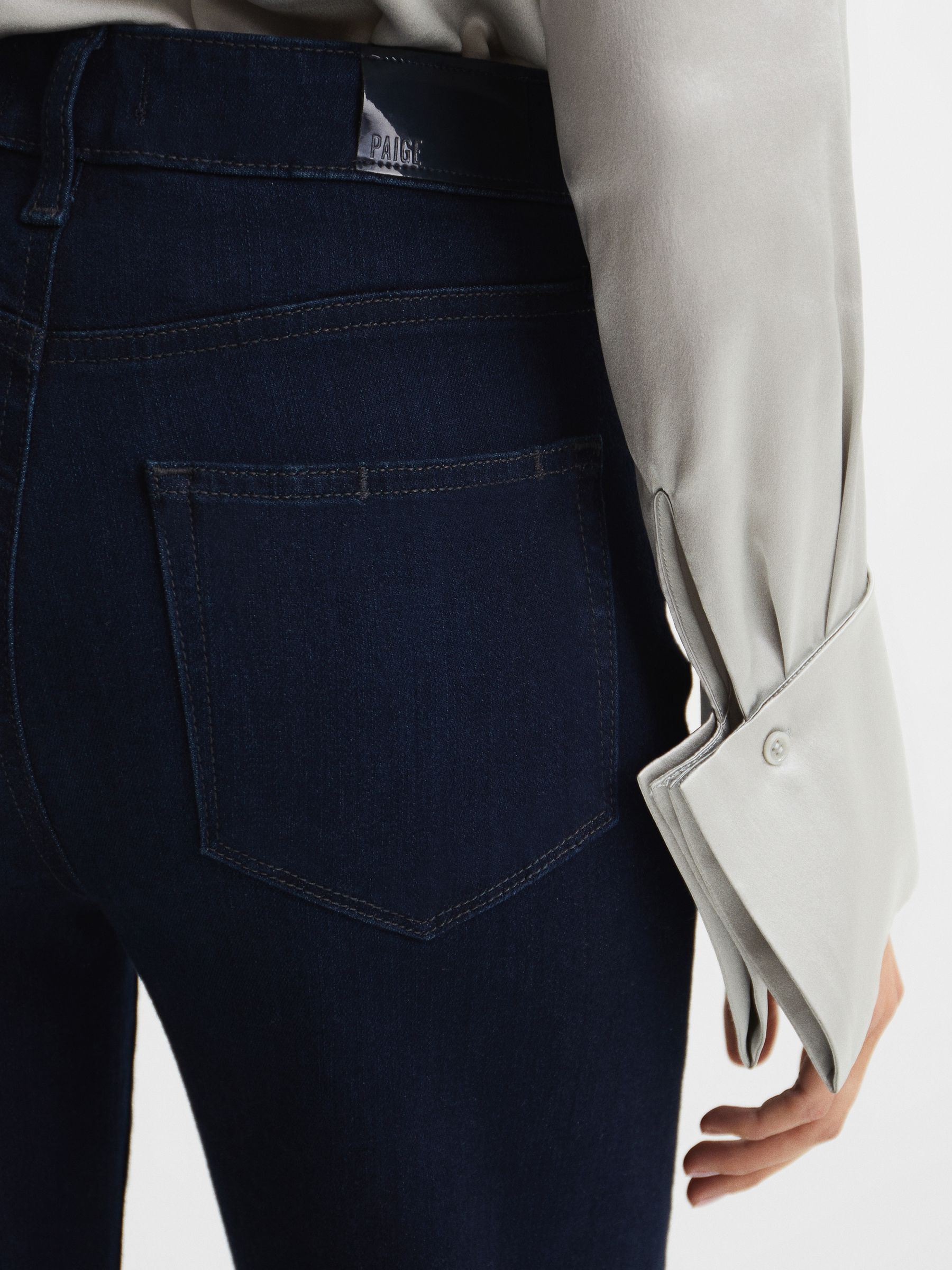 Paige High Rise Flared Jeans in Dark Indigo - Image 5 of 8