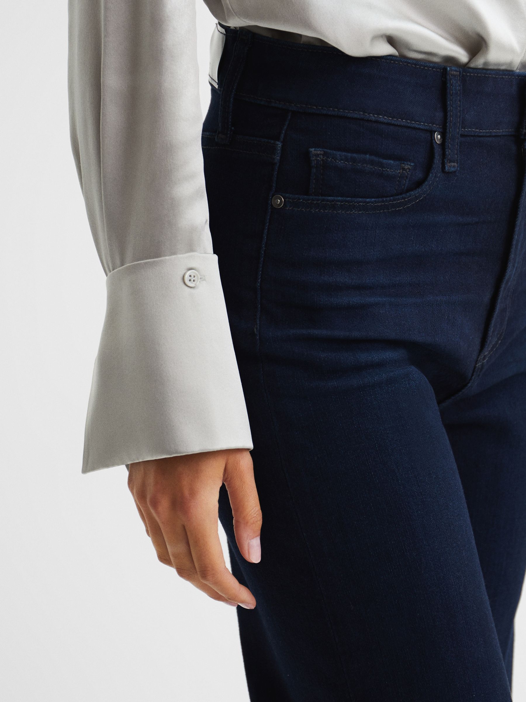 Paige High Rise Flared Jeans in Dark Indigo - Image 6 of 8