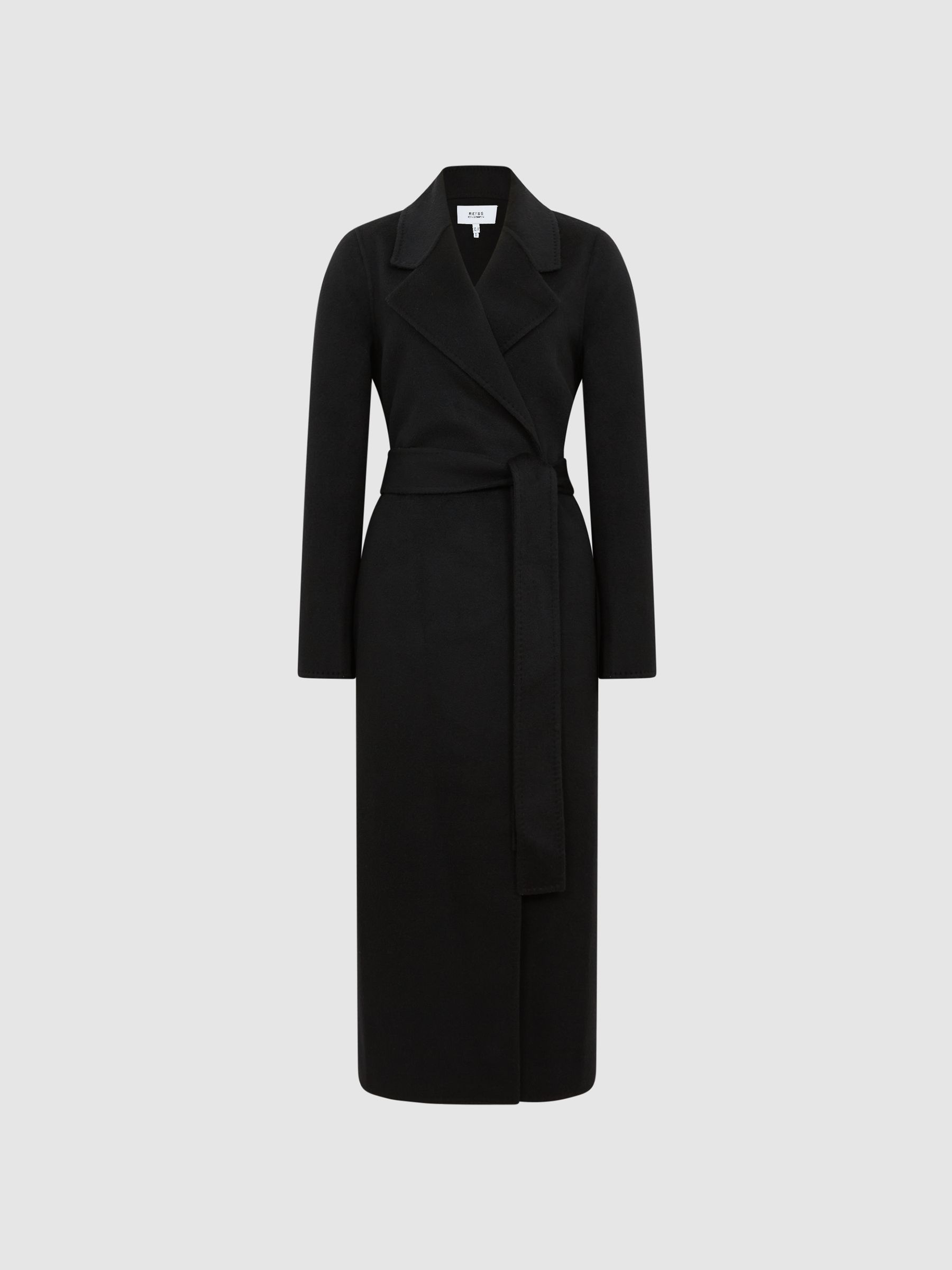 100% Cashmere Wool Blindseam Long Coat in Black - Image 2 of 8