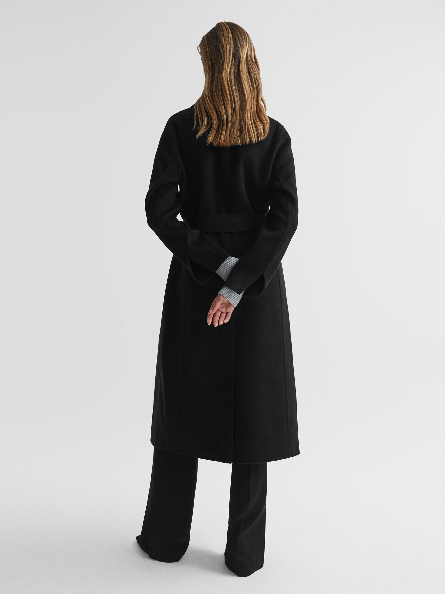 100% Cashmere Wool Blindseam Long Coat in Black - Image 5 of 8