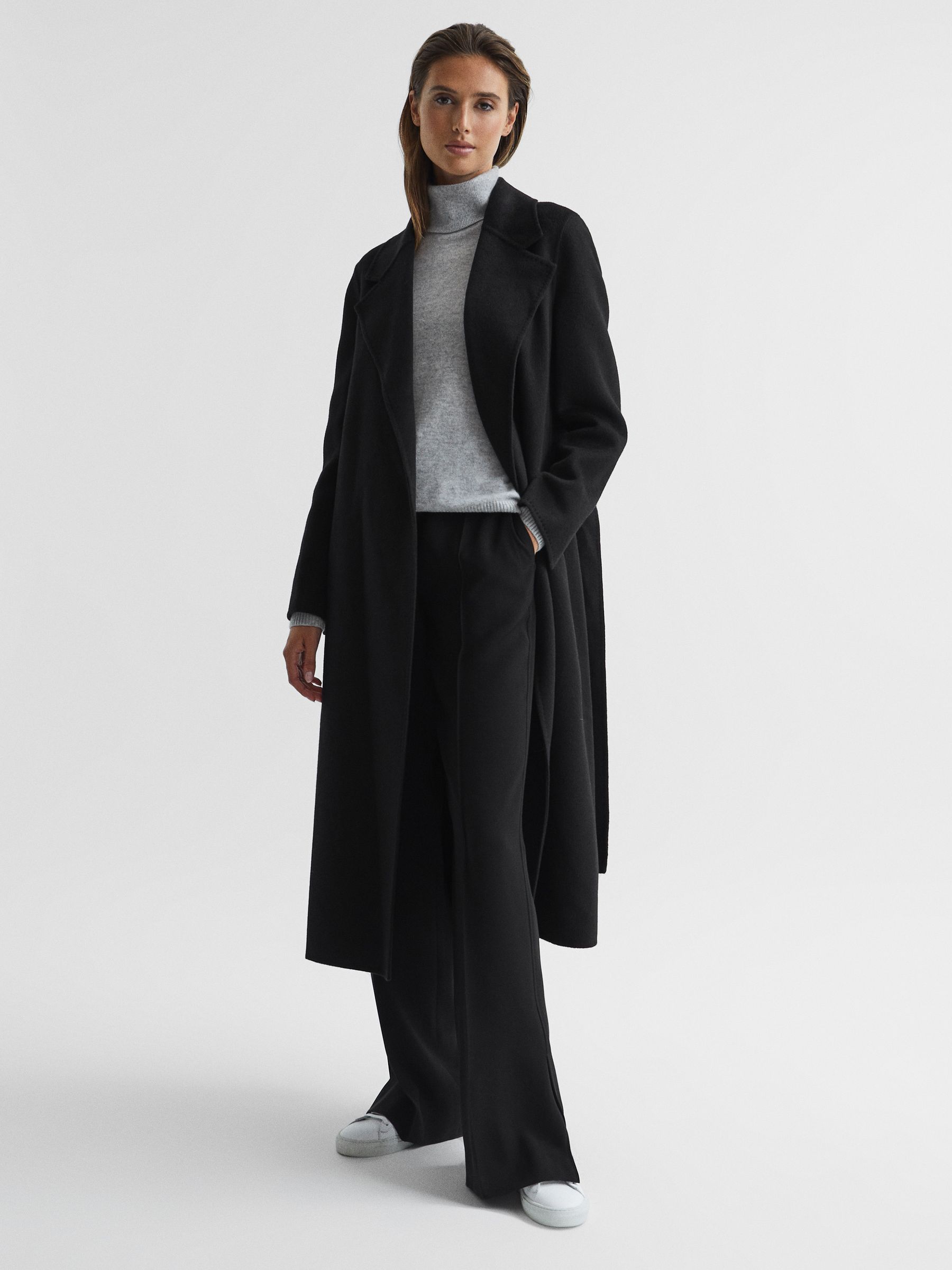 100% Cashmere Wool Blindseam Long Coat in Black - Image 8 of 8