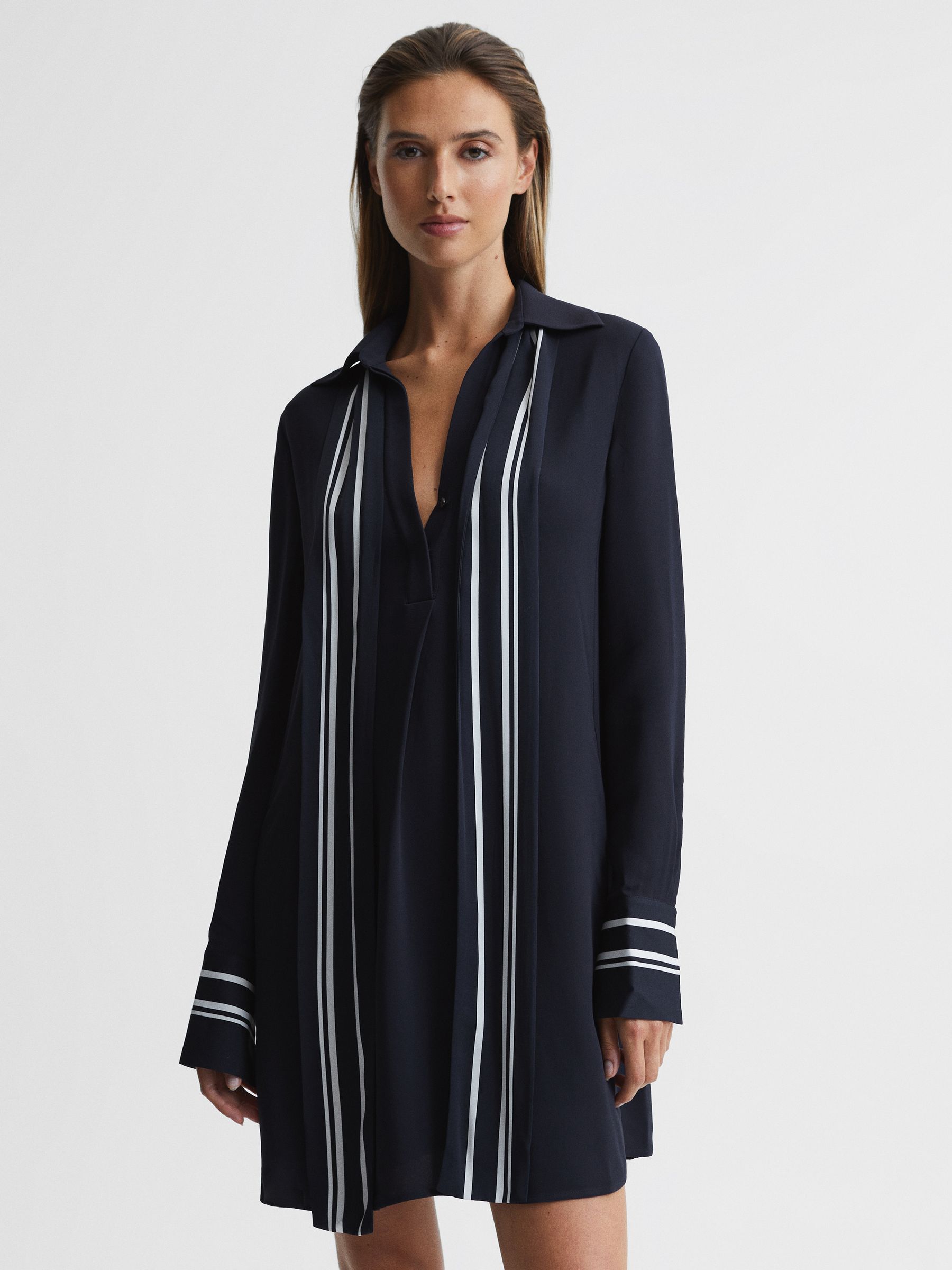 Stripe Detail Mini Dress in Navy - Image 2 of 7 Stripe Detail Mini Dress in Navy - Image 2 of 7