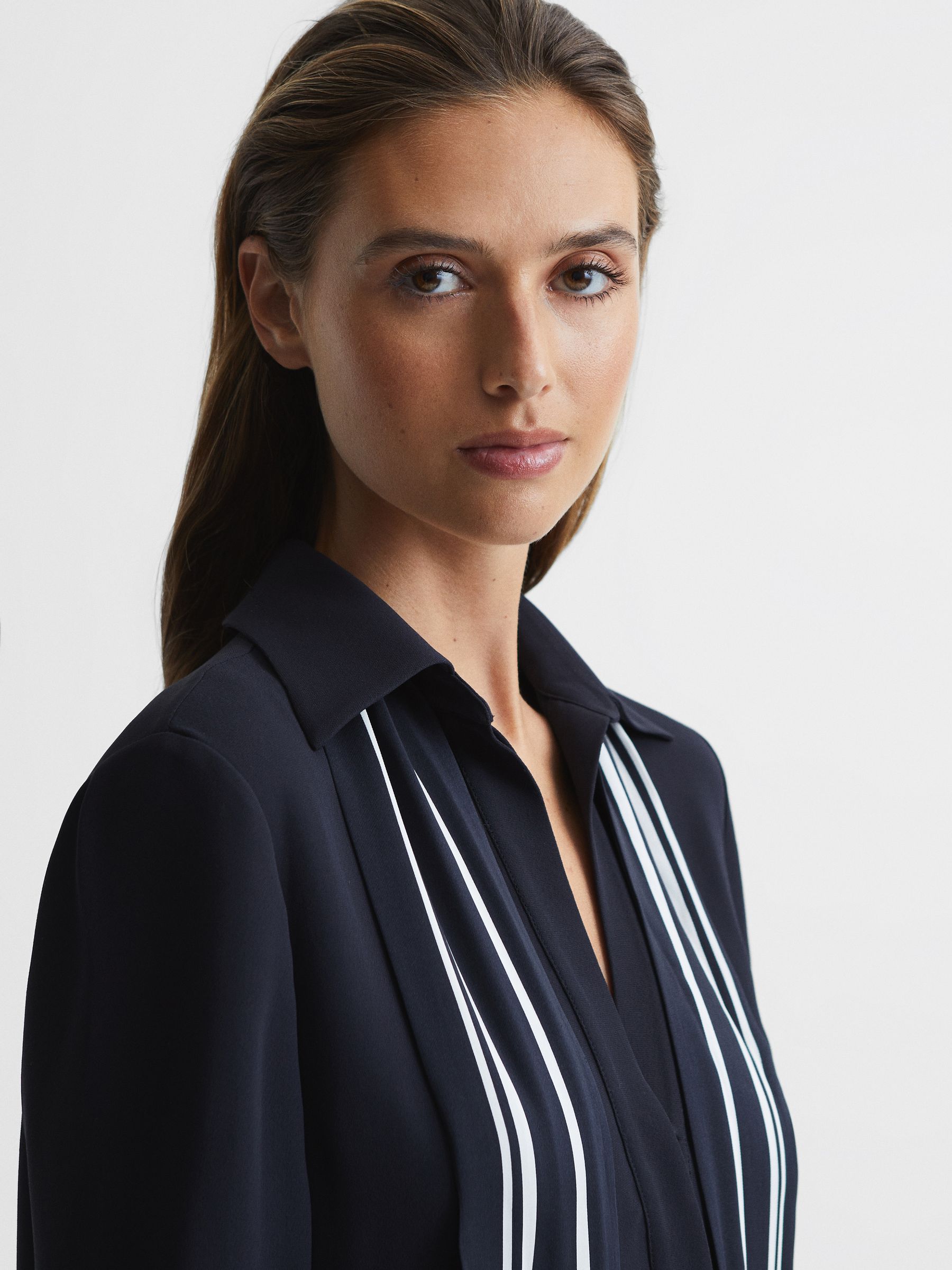Stripe Detail Mini Dress in Navy - Image 3 of 7