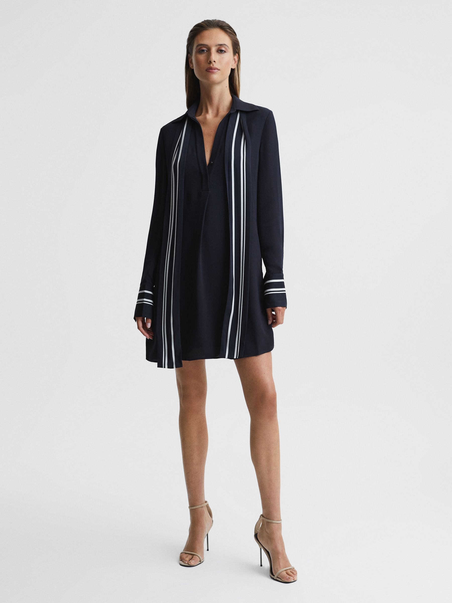 Stripe Detail Mini Dress in Navy - Image 6 of 7