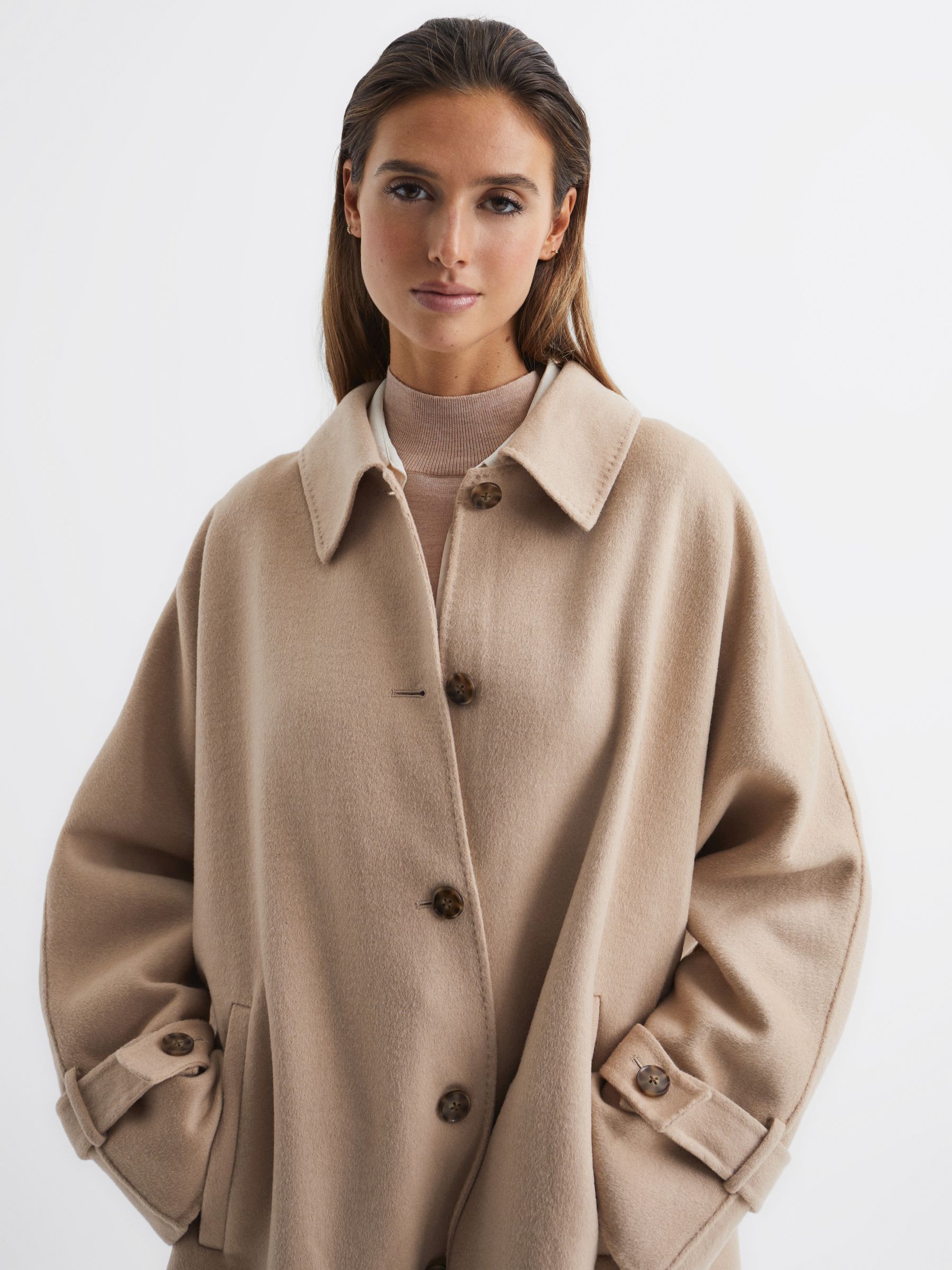 Blindseam Cape Coat in Camel - Image 3 of 6