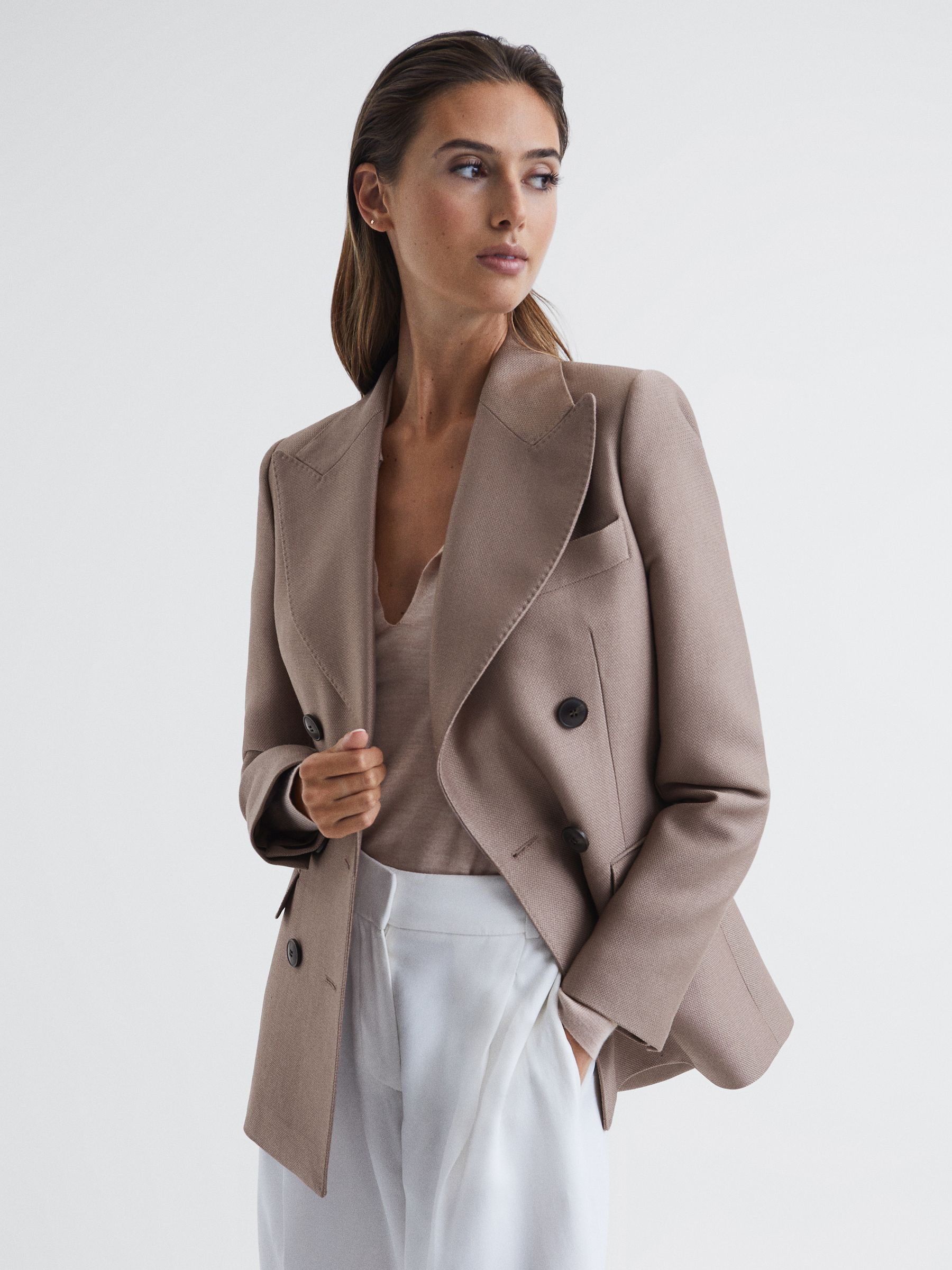 Double Breasted Blazer in Mink - Image 1 of 7