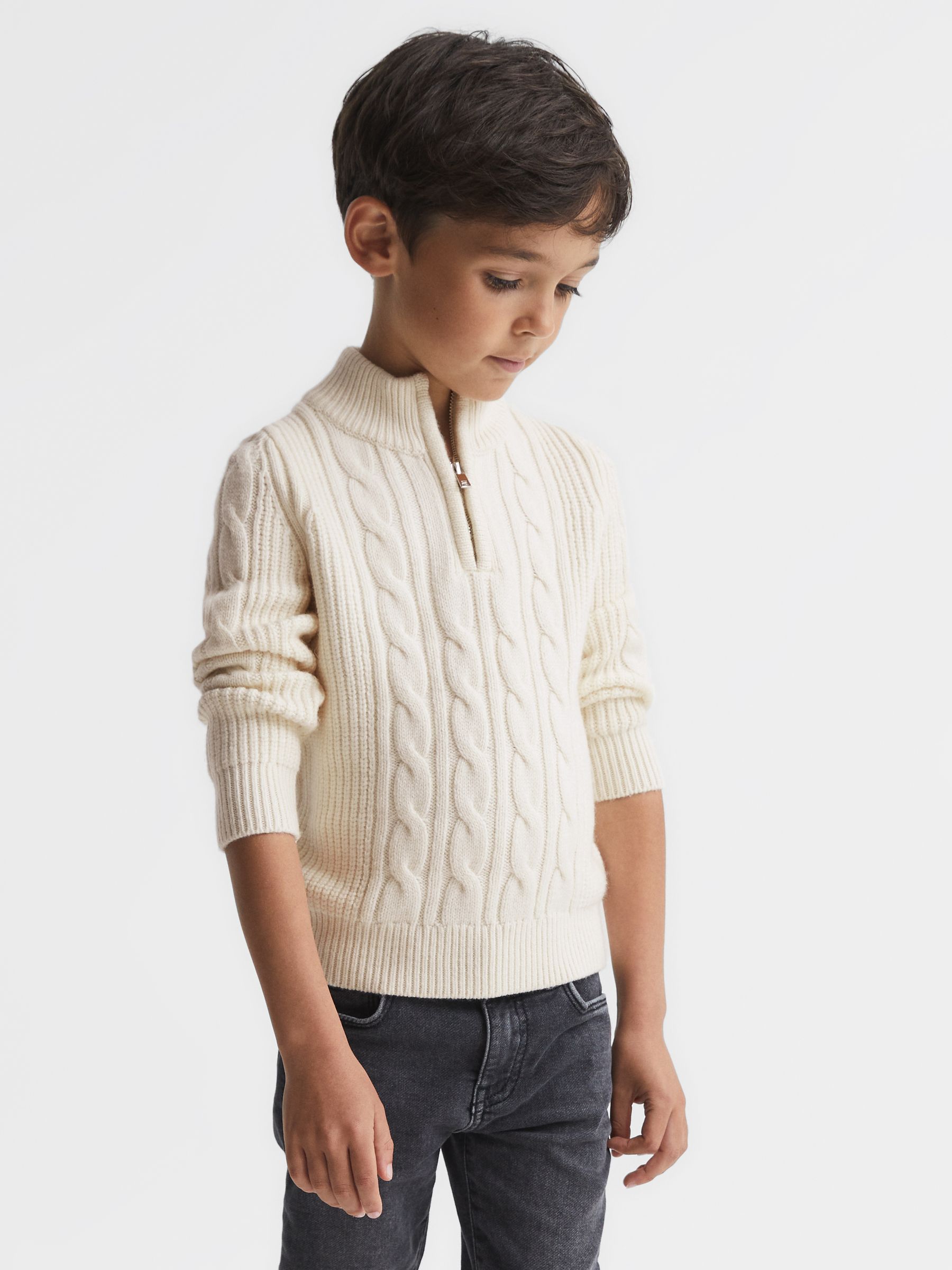 Senior Zip Neck Jumper in Ecru - Image 3 of 6