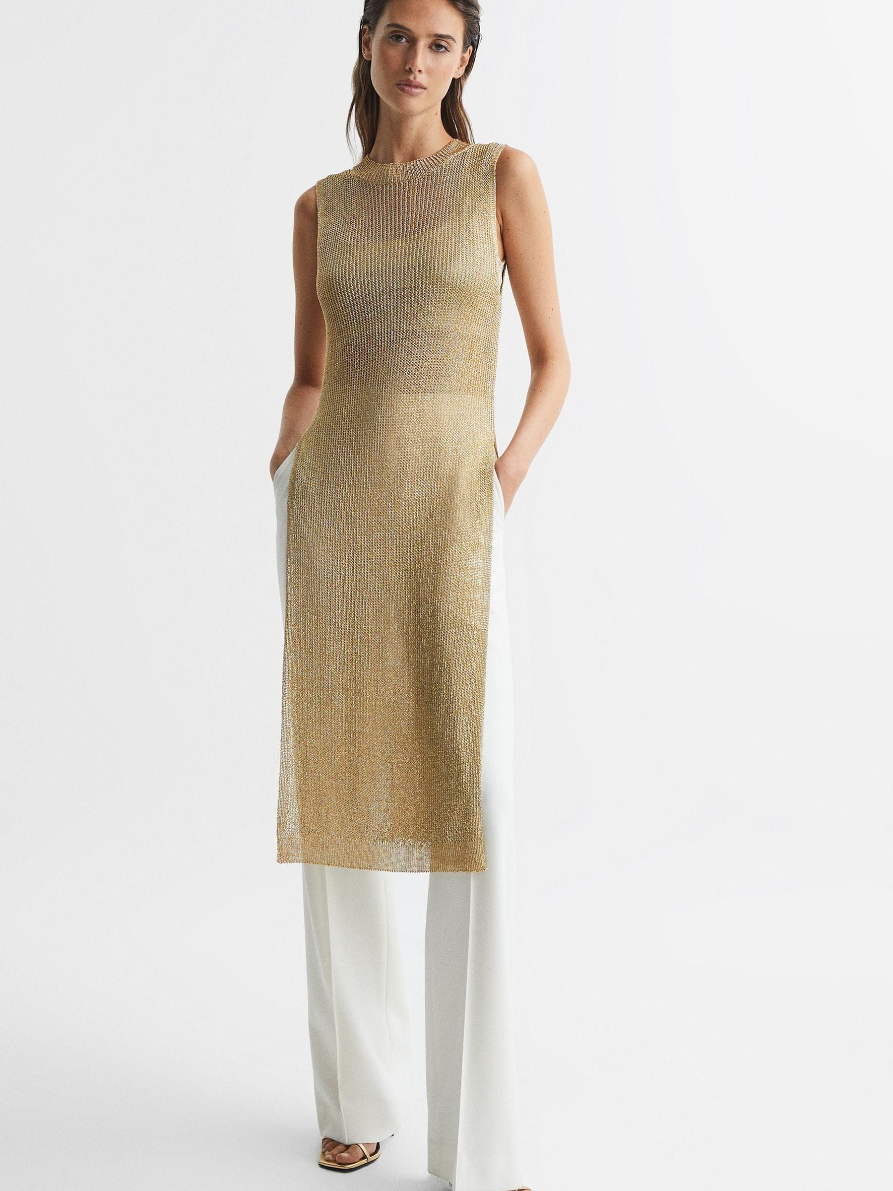 Metallic Open Knit Tunic in Bronze - Image 1 of 6