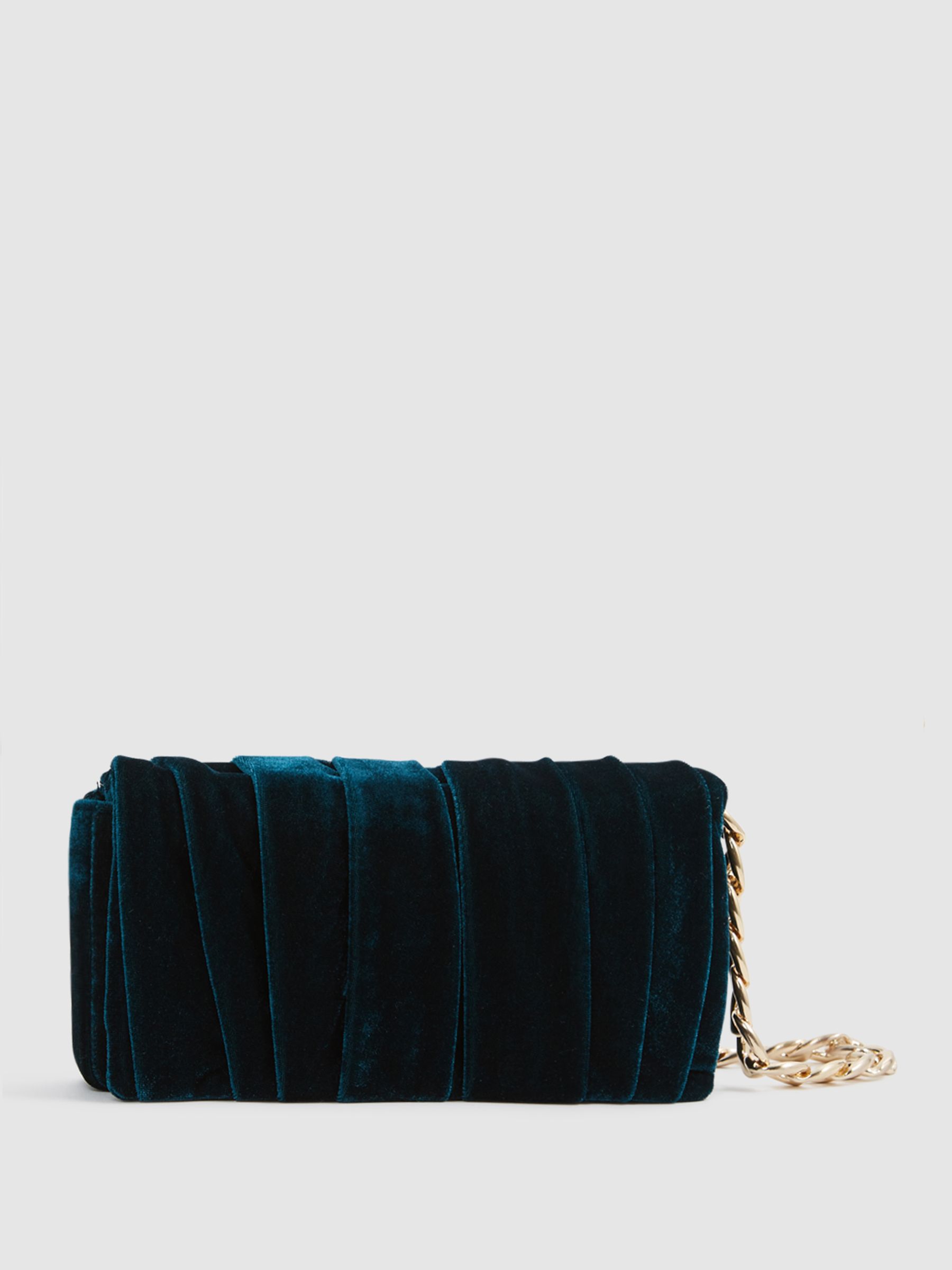 Velvet Twisted Clutch Bag in Teal - Image 1 of 6