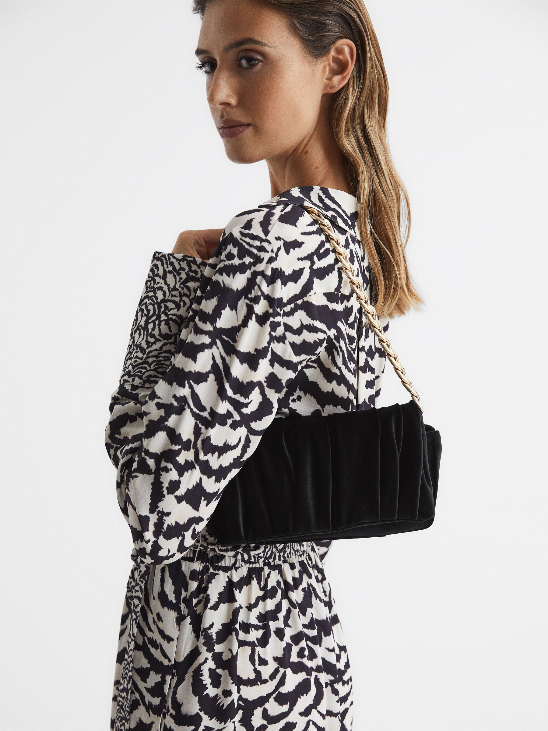 Velvet Twisted Clutch Bag in Black - Image 2 of 7