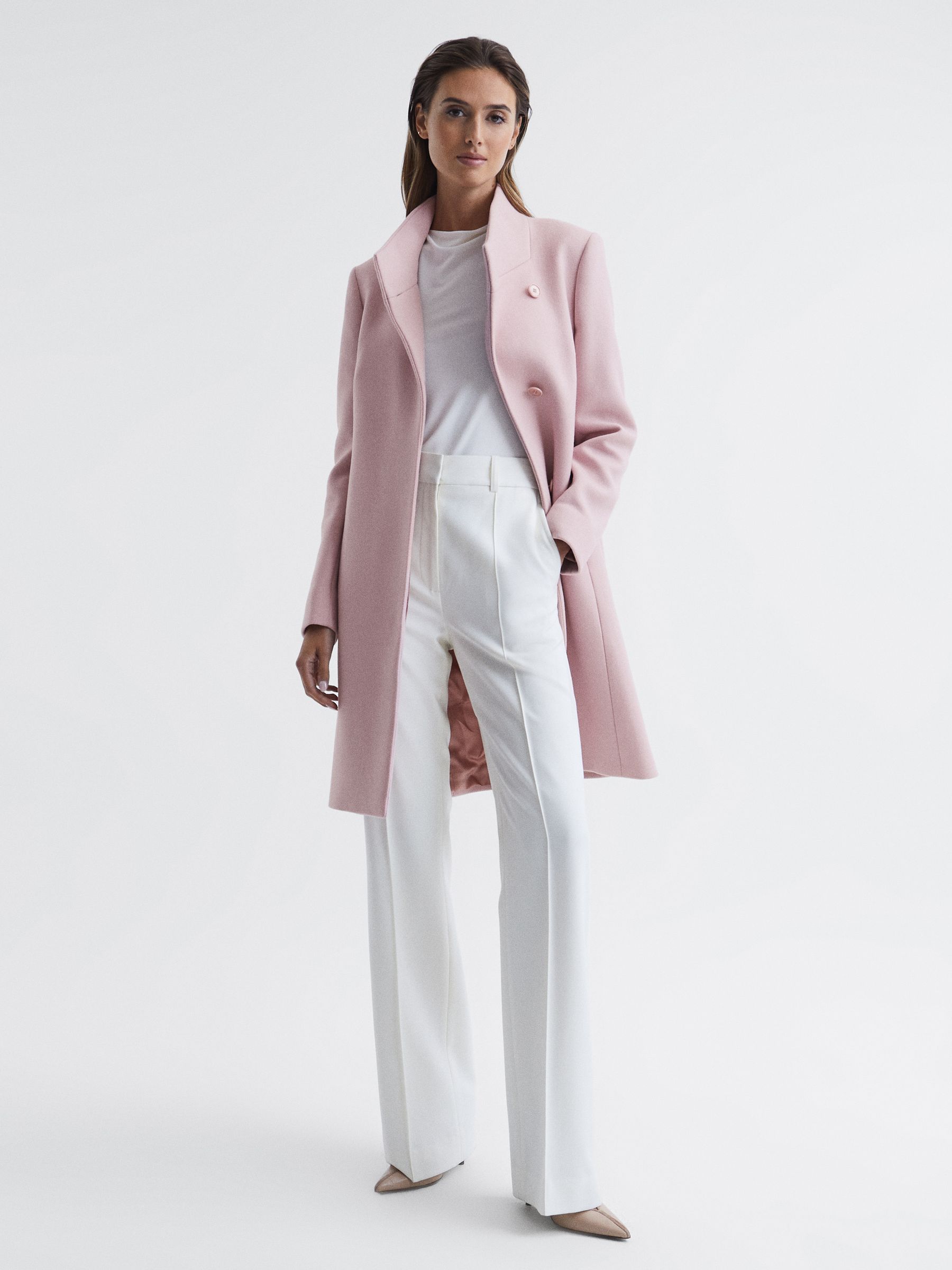 Reiss Wool Blend Mid-Length Coat in Pink | REISS