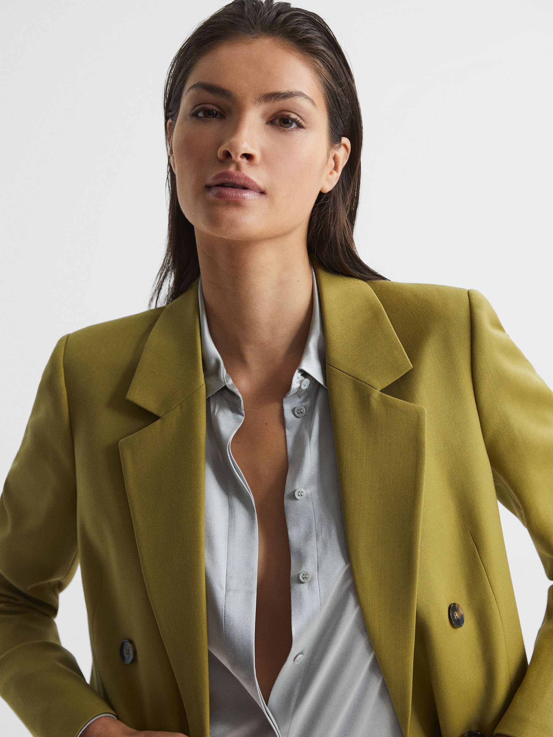 Blazer croisé en laine mélangée vert - Image 6 de 8