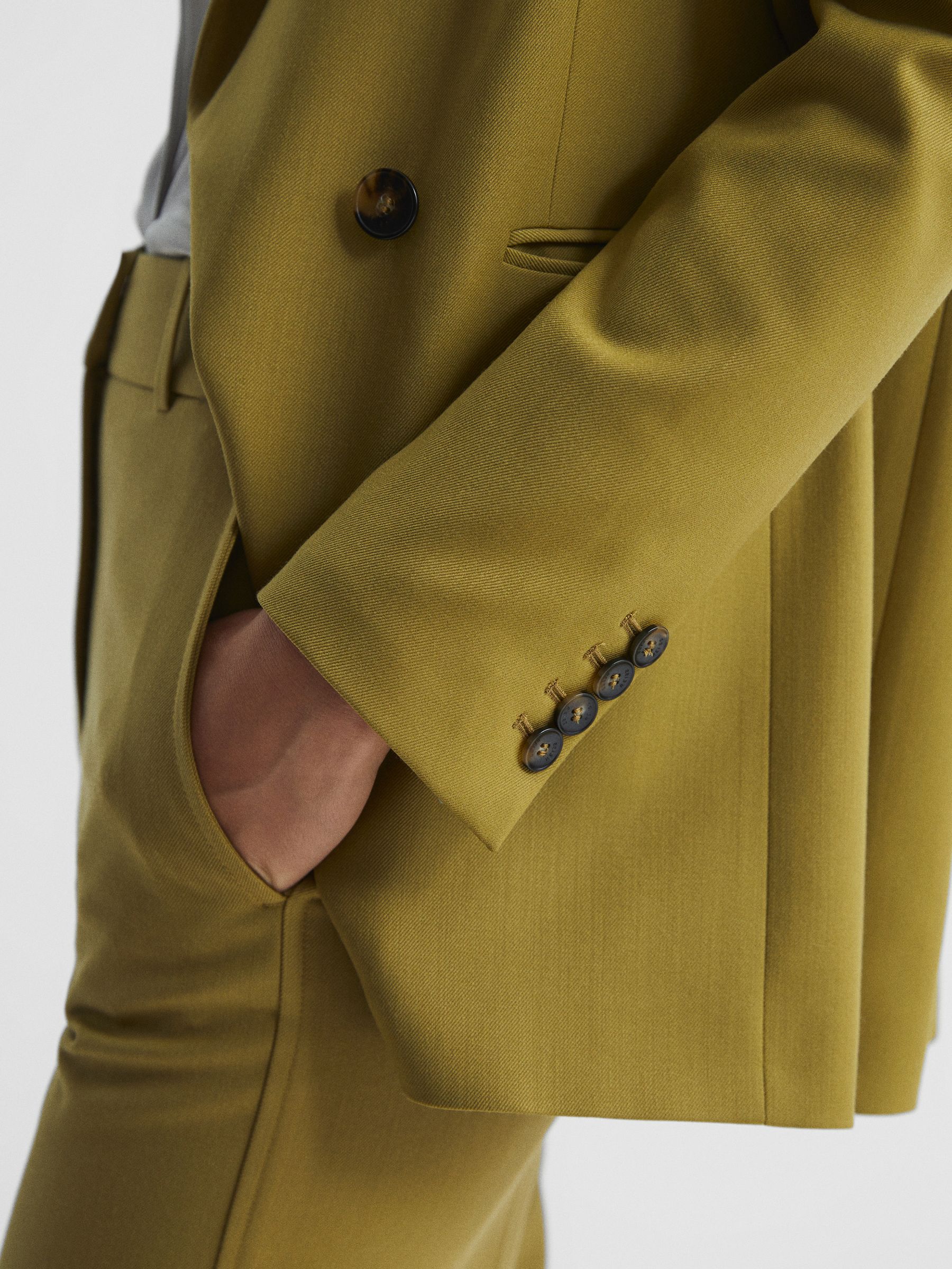 Blazer croisé en laine mélangée vert - Image 7 de 8