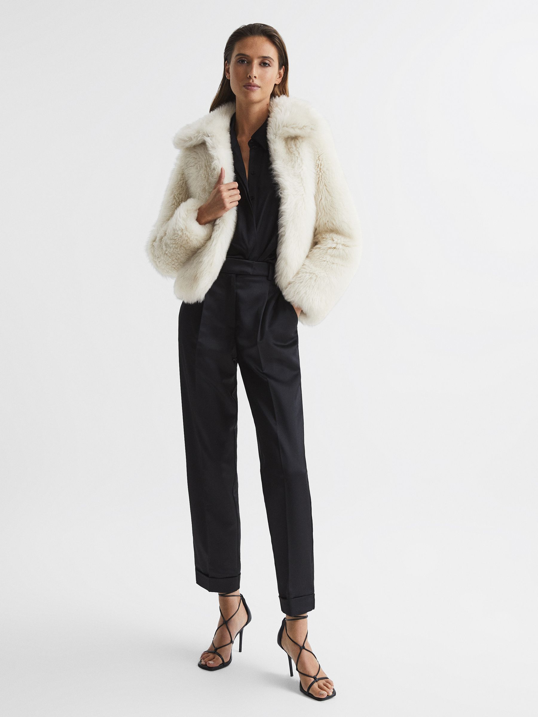 Short Shearling Jacket in Cream - Image 3 of 6