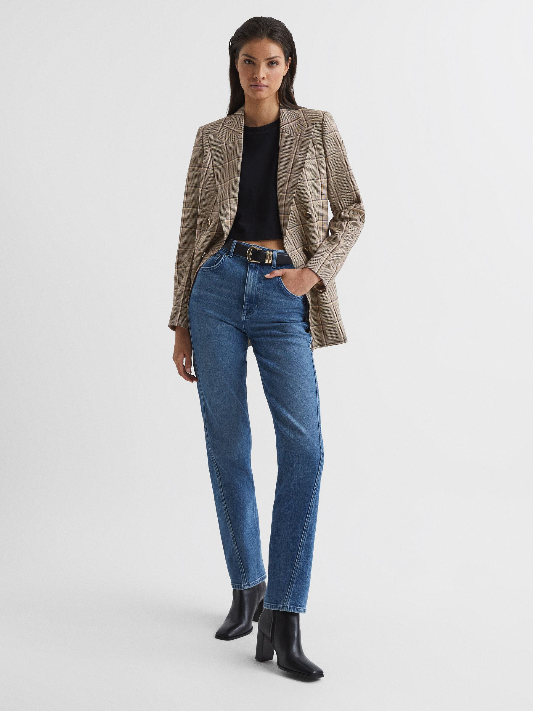 Double Breasted Check Blazer in Brown - Image 3 of 6