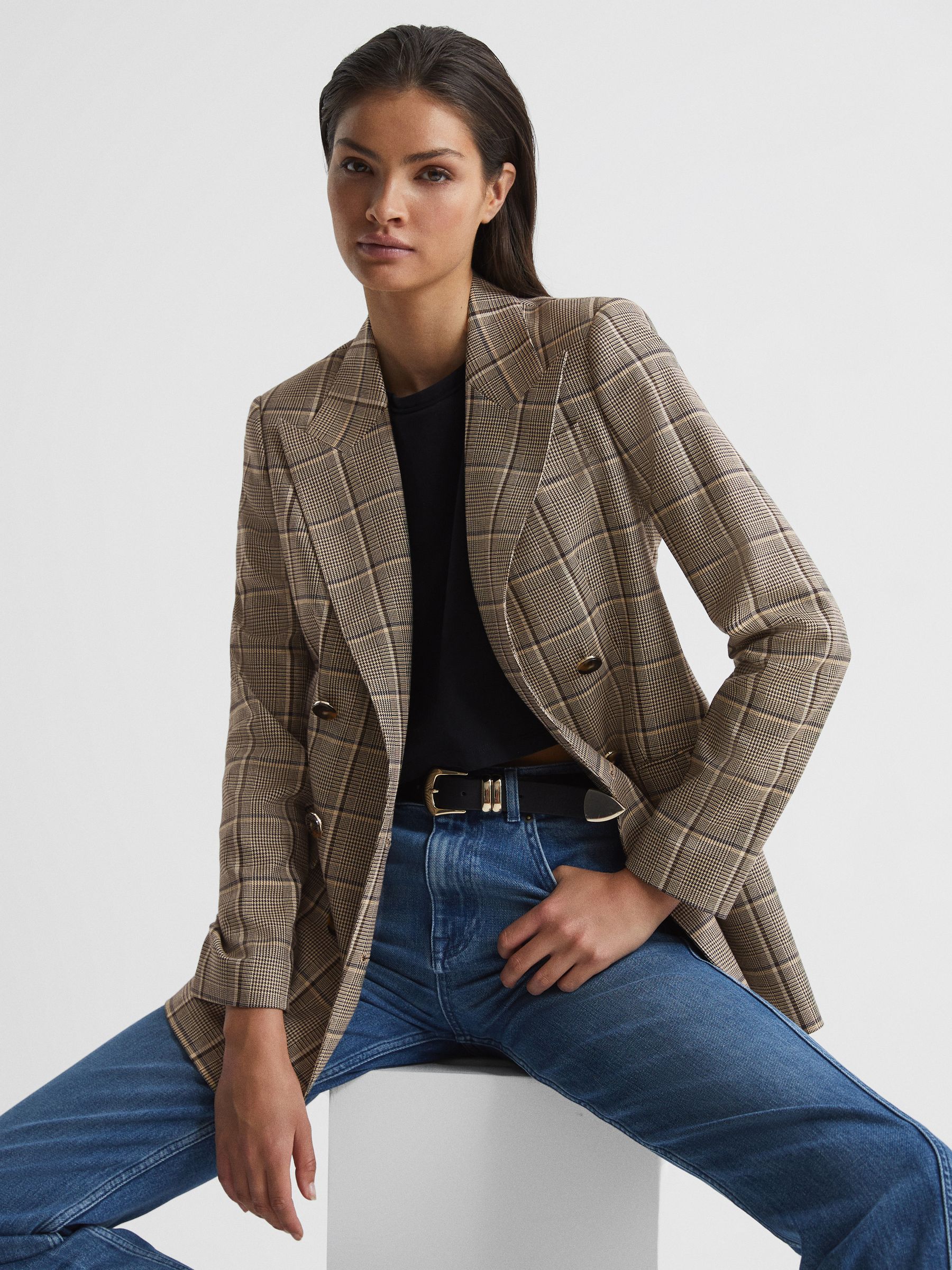 Double Breasted Check Blazer in Brown - Image 6 of 6