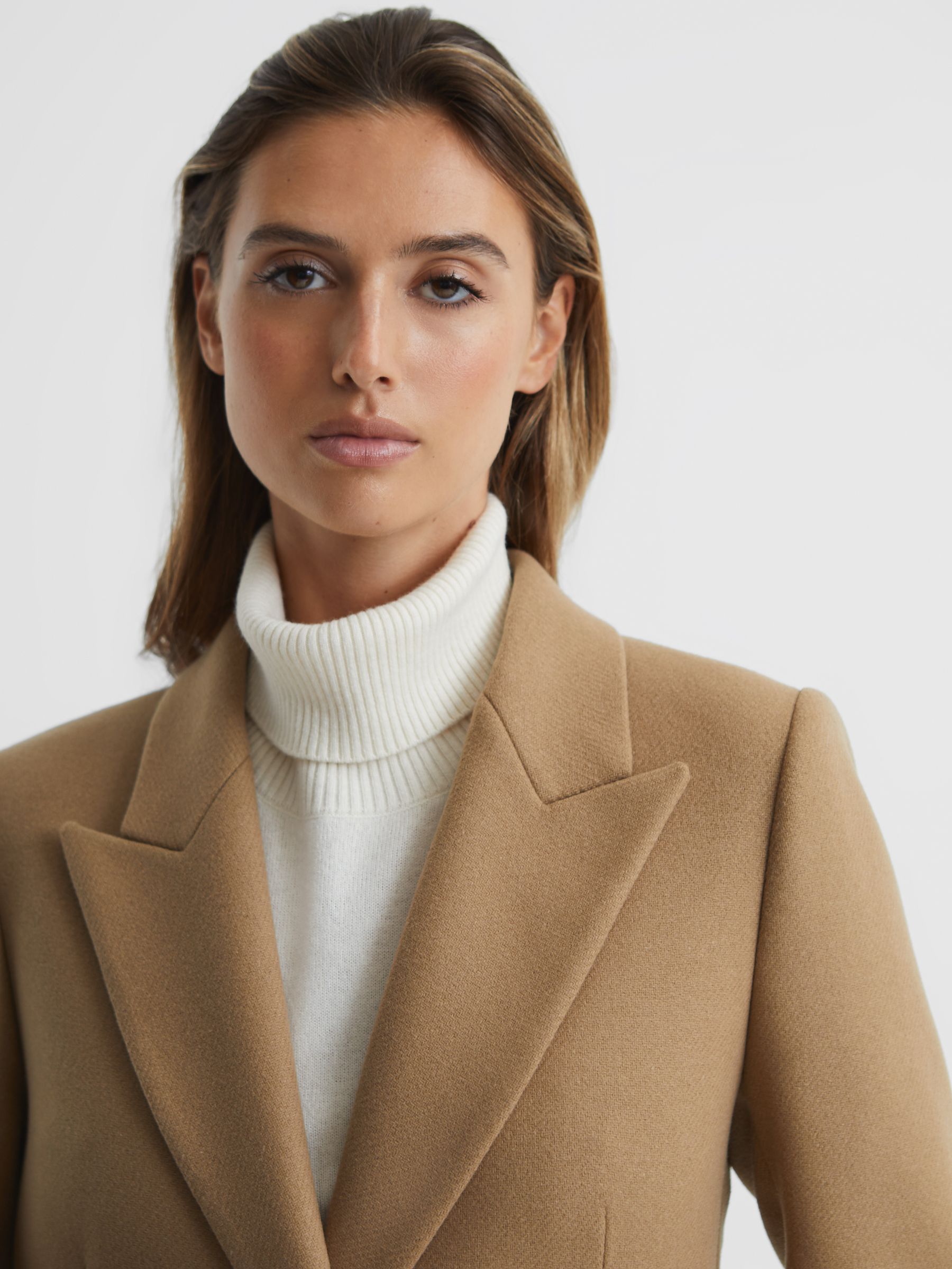 Wool Blend Mid Length Coat in Camel - Image 4 of 9