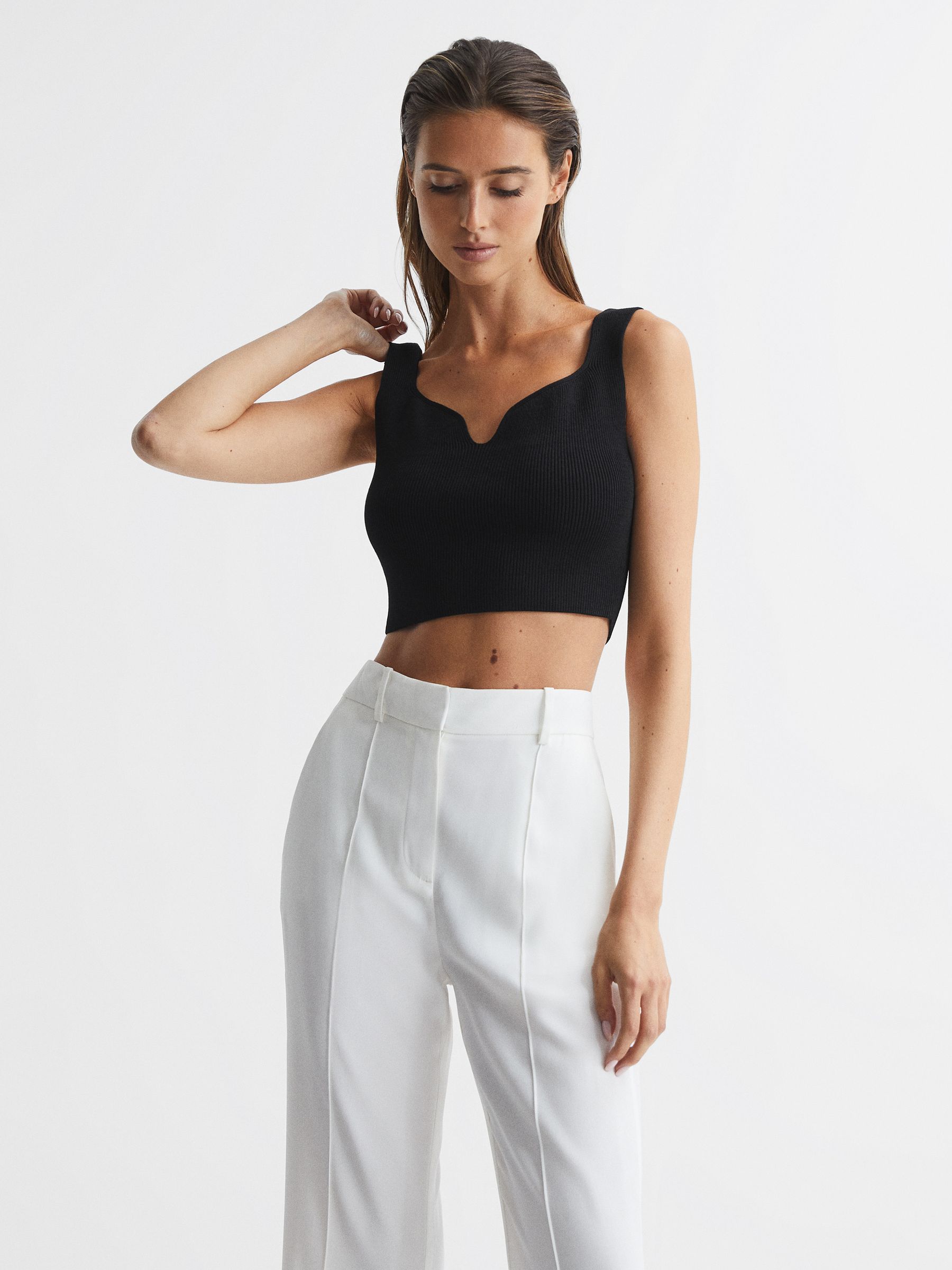 Cropped Sweetheart Neckline Top in Black - Image 1 of 6