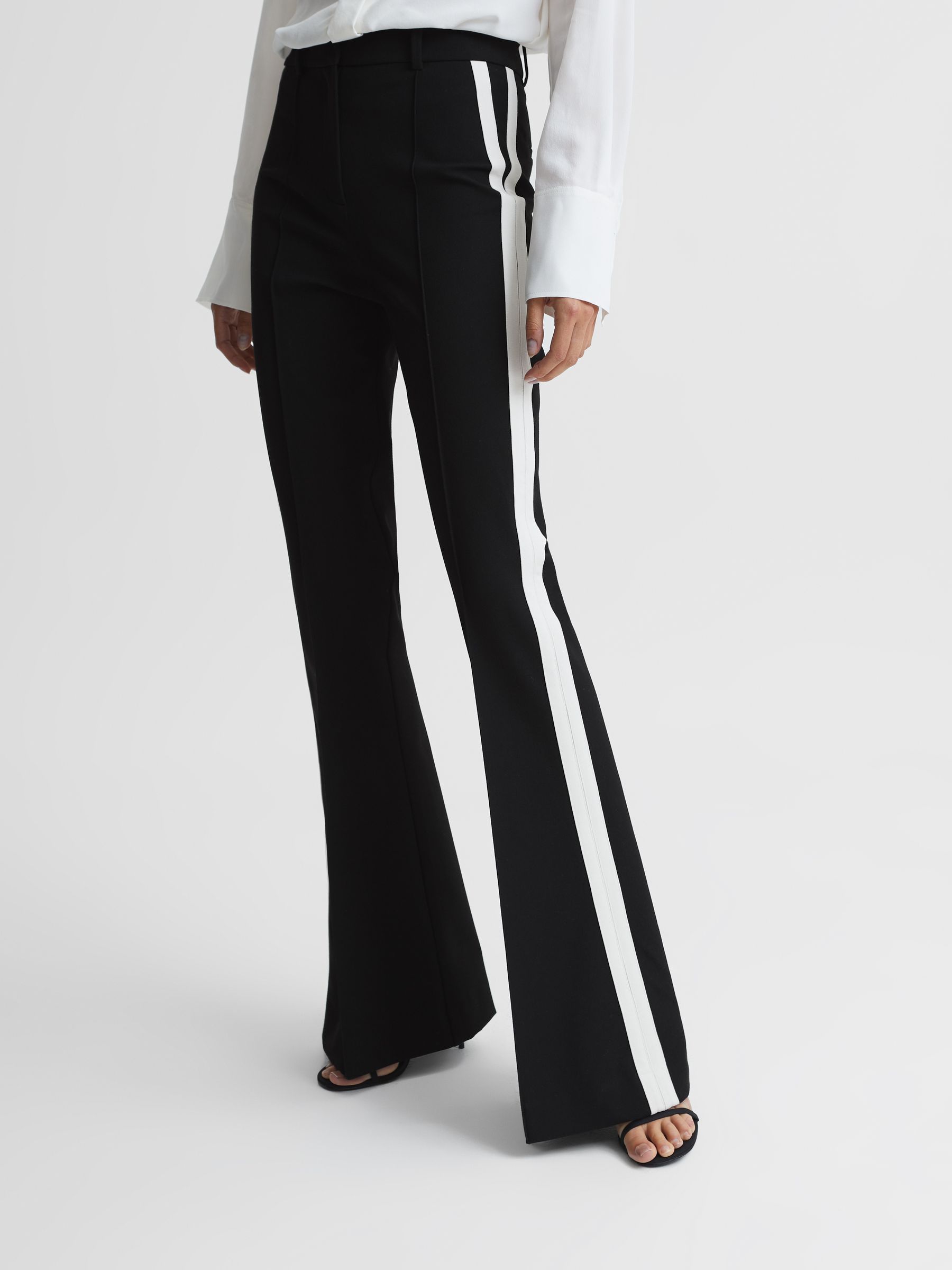 Petite Flared Side Stripe Trousers in Black - Image 3 of 8