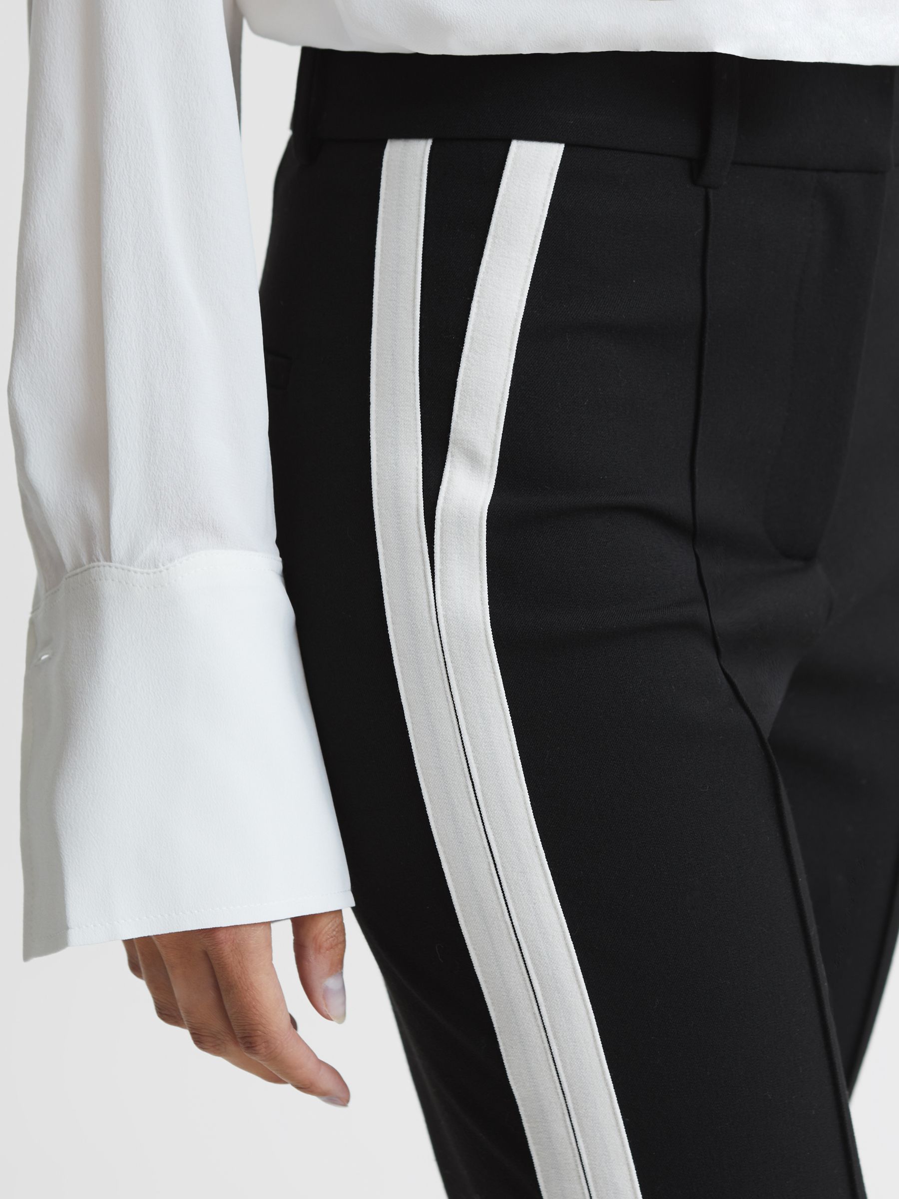 Petite Flared Side Stripe Trousers in Black - Image 4 of 8