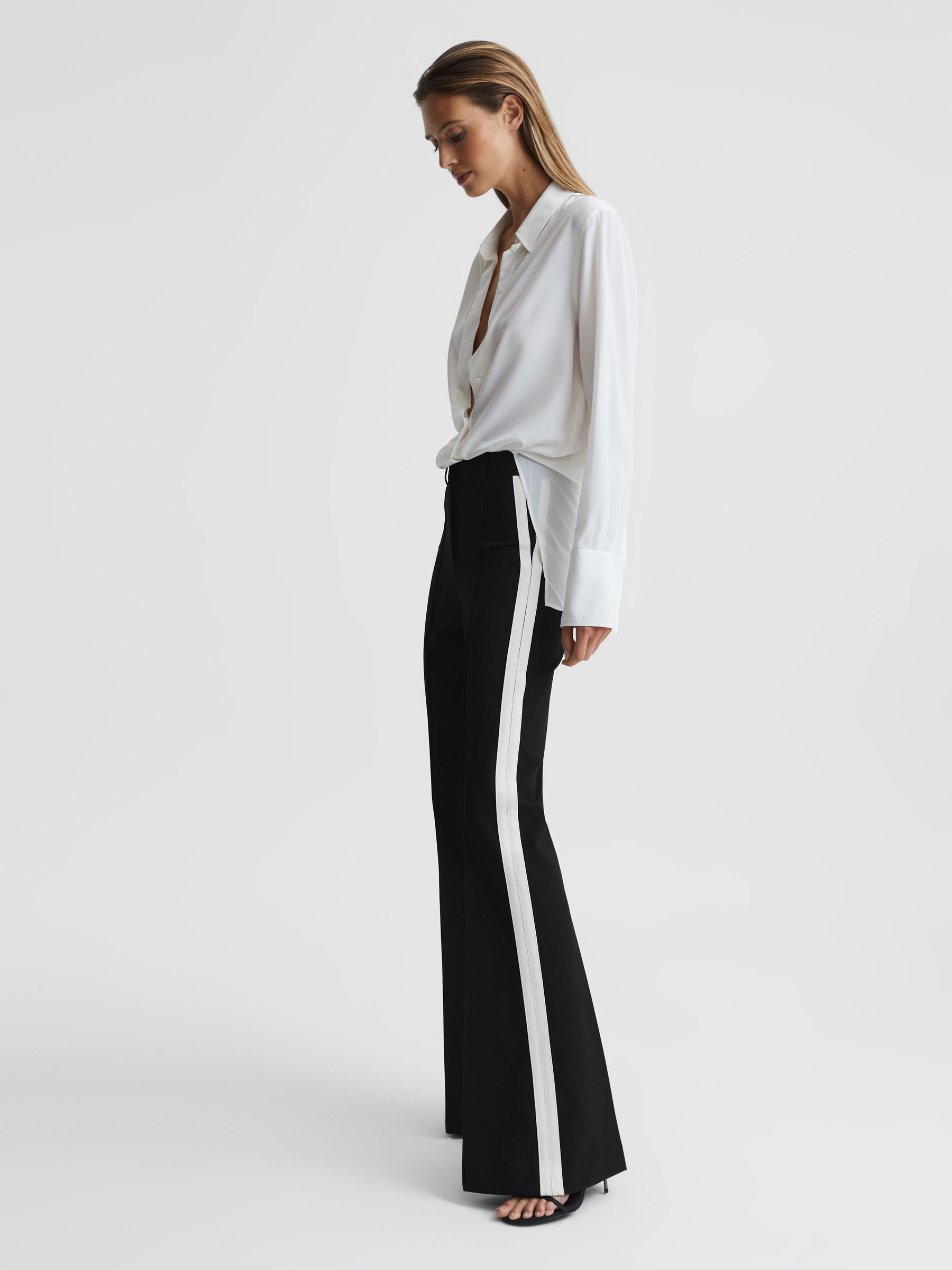 Petite Flared Side Stripe Trousers in Black - Image 7 of 8