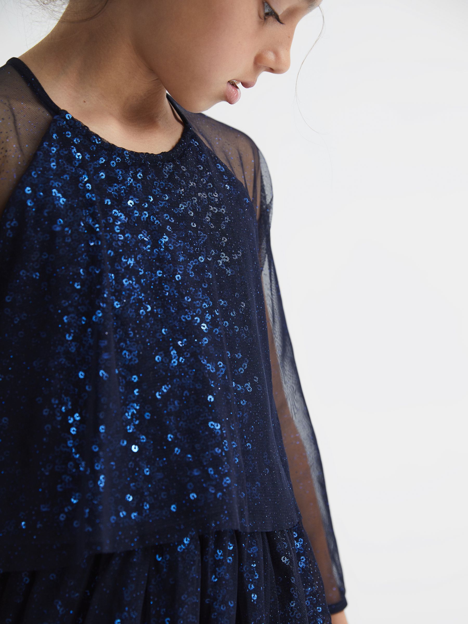 9-12 yrs Sequin Sheer Tutu Dress in Navy - Image 1 of 7