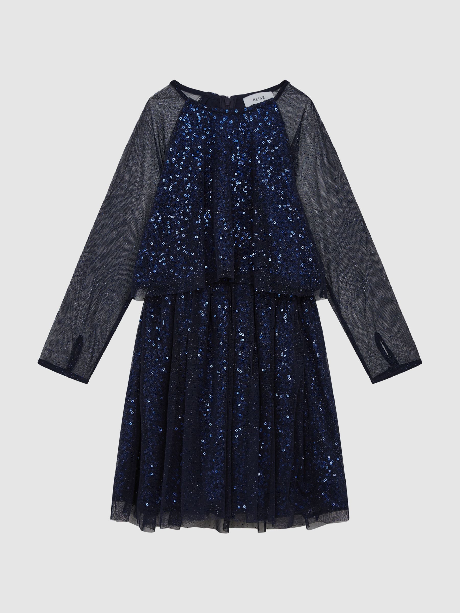 9-12 yrs Sequin Sheer Tutu Dress in Navy - Image 2 of 7