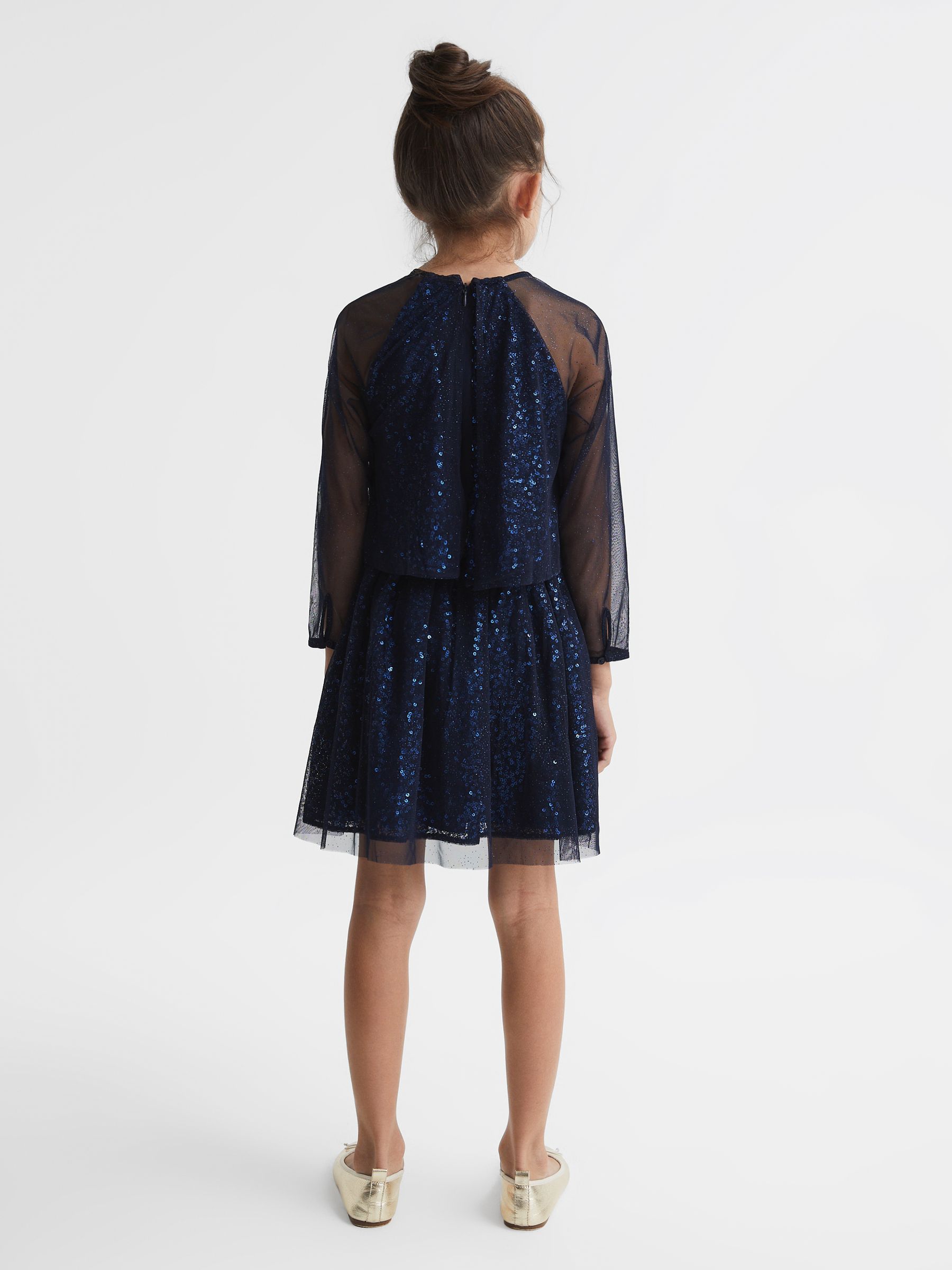 9-12 yrs Sequin Sheer Tutu Dress in Navy - Image 5 of 7