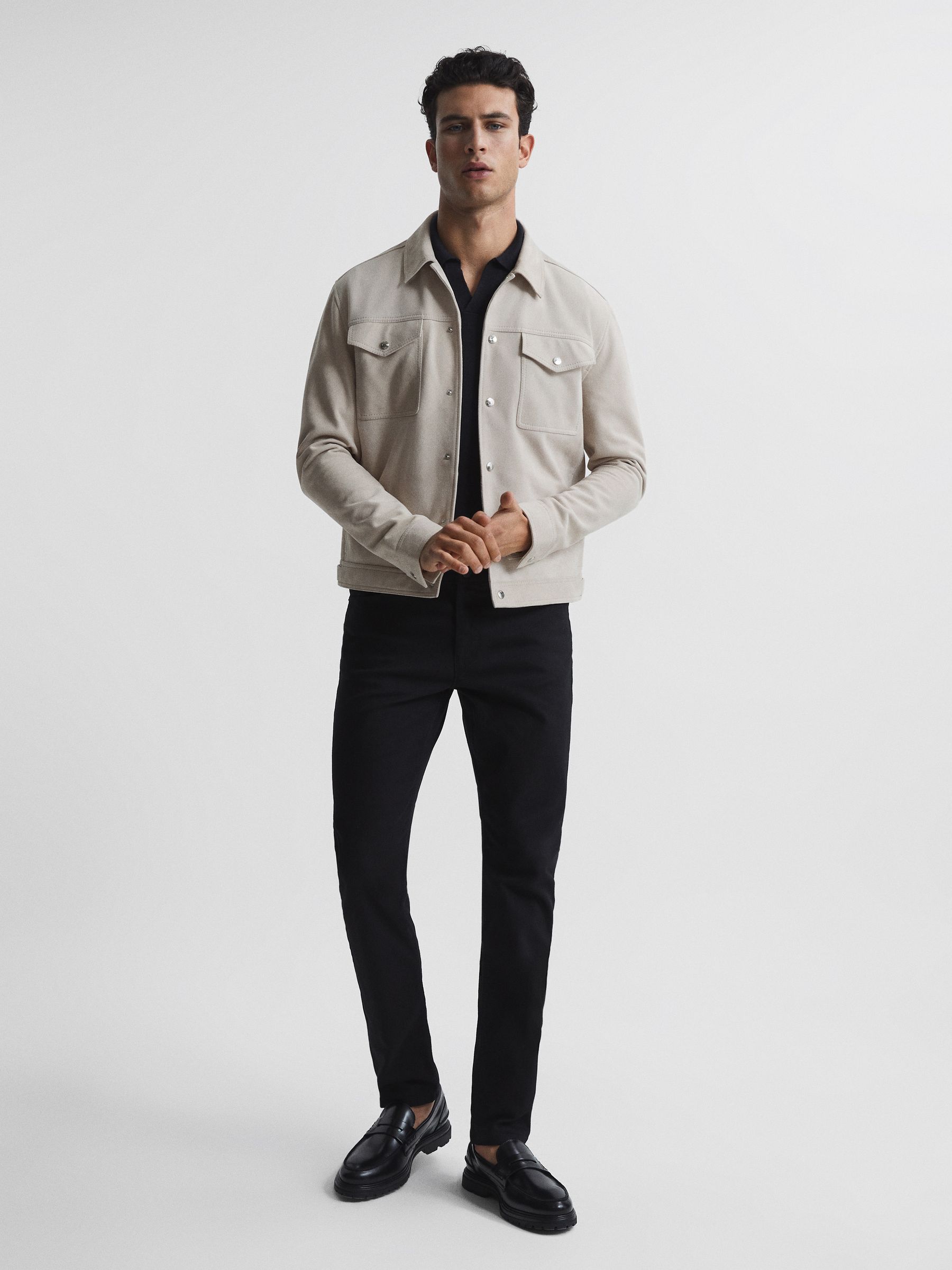 Suede Trucker Jacket in Stone - Image 3 of 5