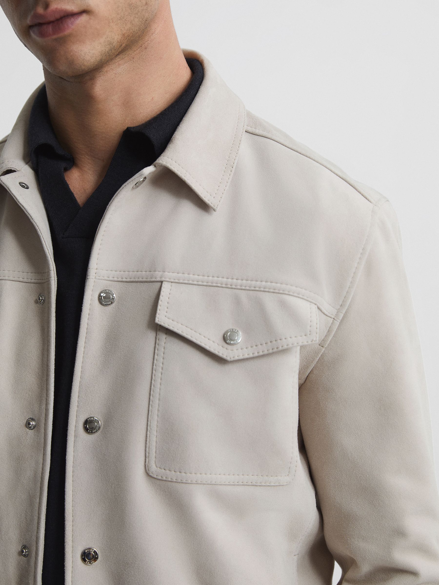 Reiss Suede Trucker Jacket in Stone | REISS
