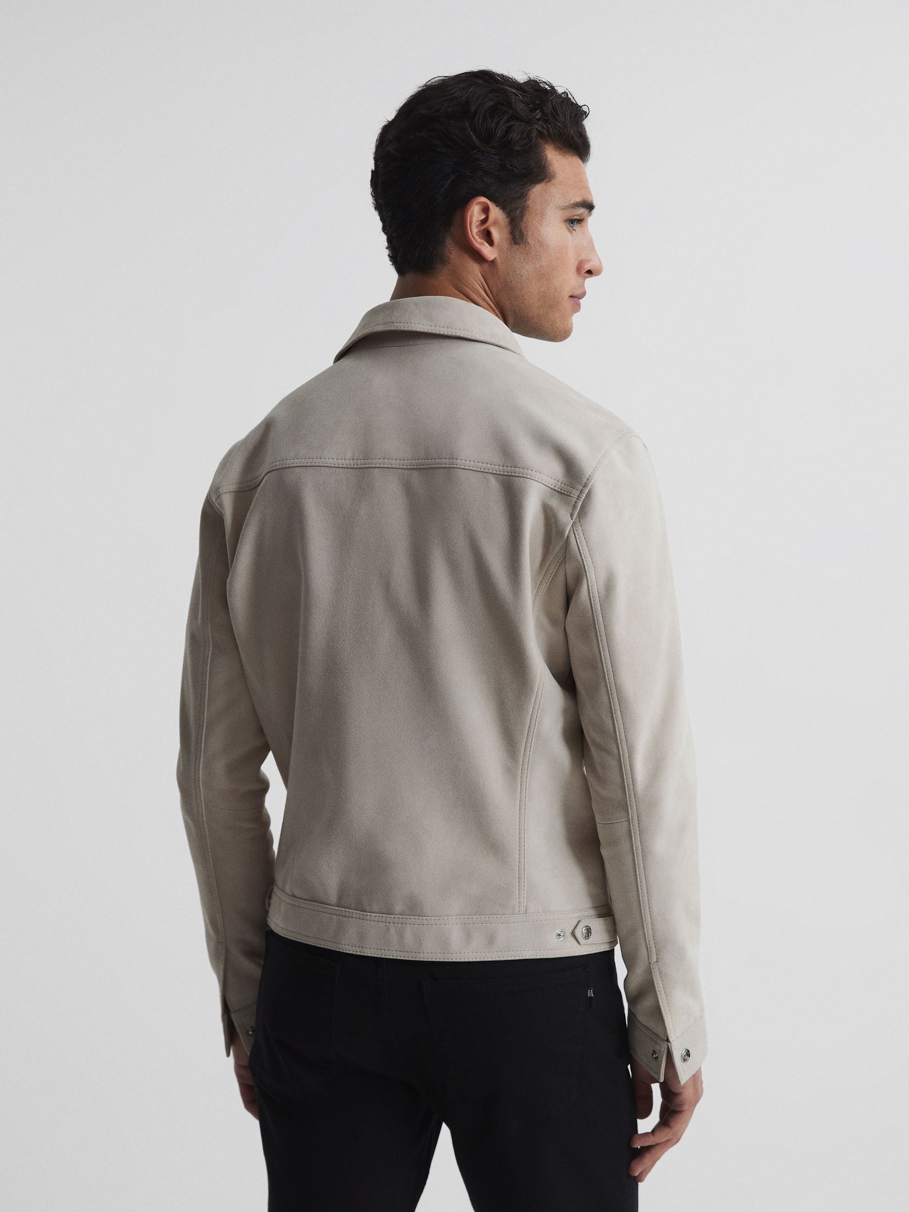 Suede Trucker Jacket in Stone - Image 5 of 5