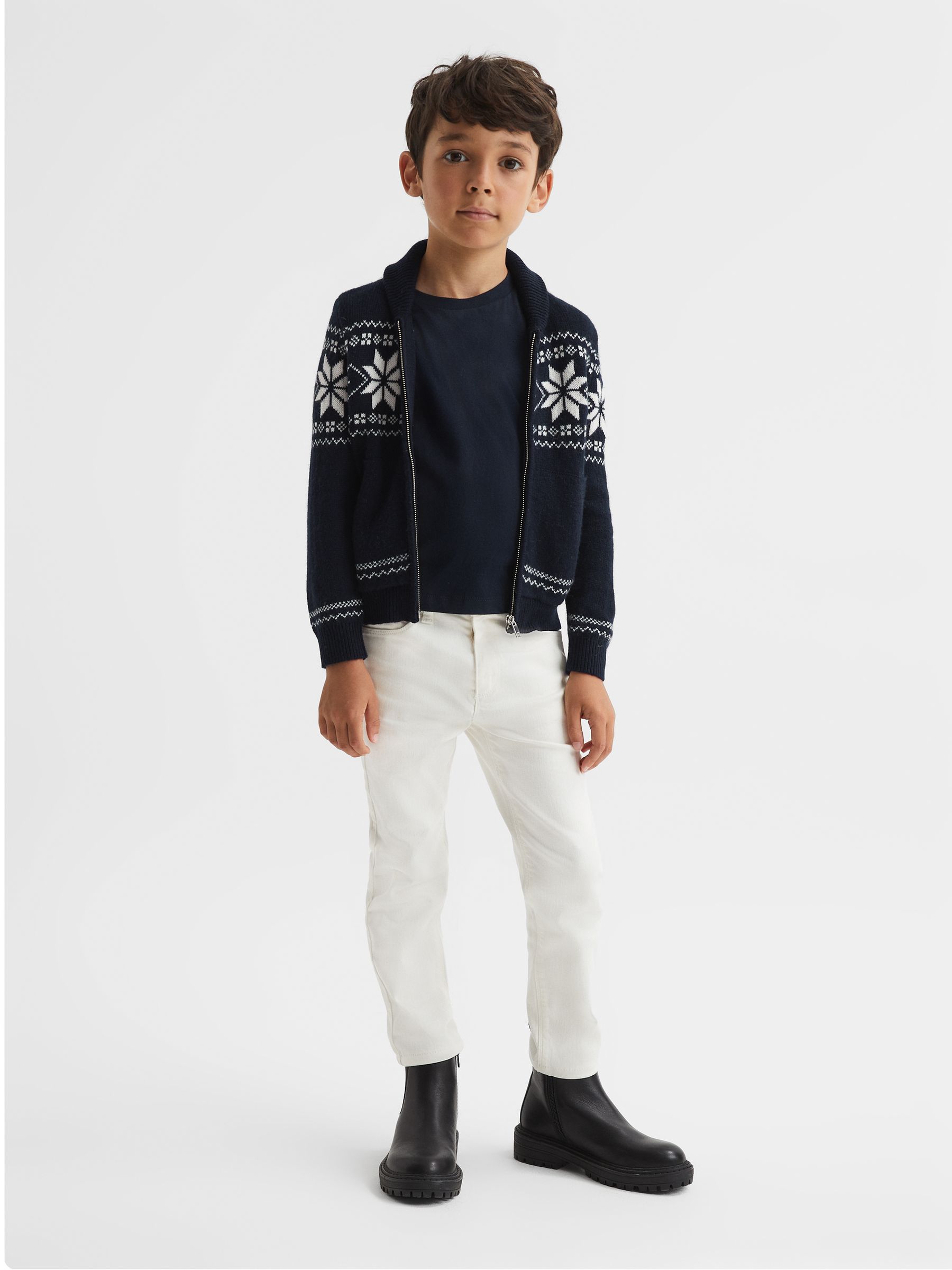 Senior Shawl Collar Zip Up Jumper in Navy - Image 1 of 6