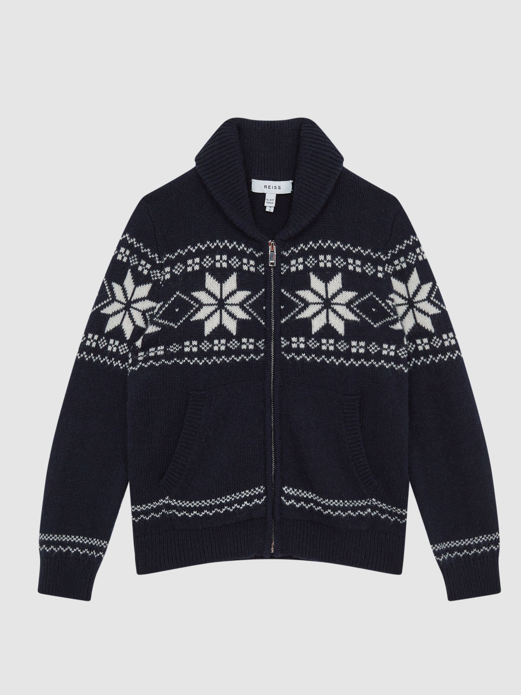Senior Shawl Collar Zip Up Jumper in Navy - Image 2 of 6