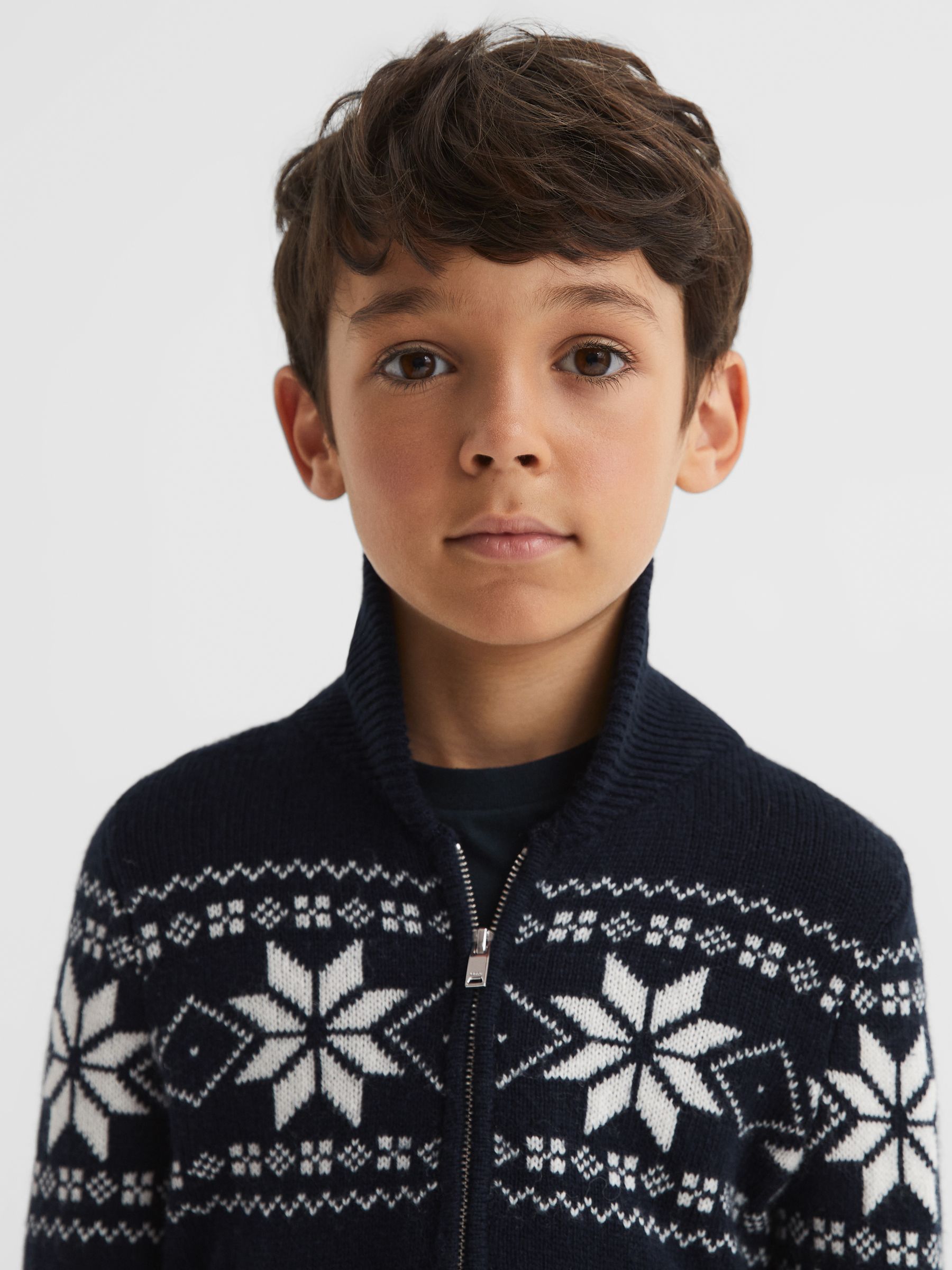 Senior Shawl Collar Zip Up Jumper in Navy - Image 3 of 6