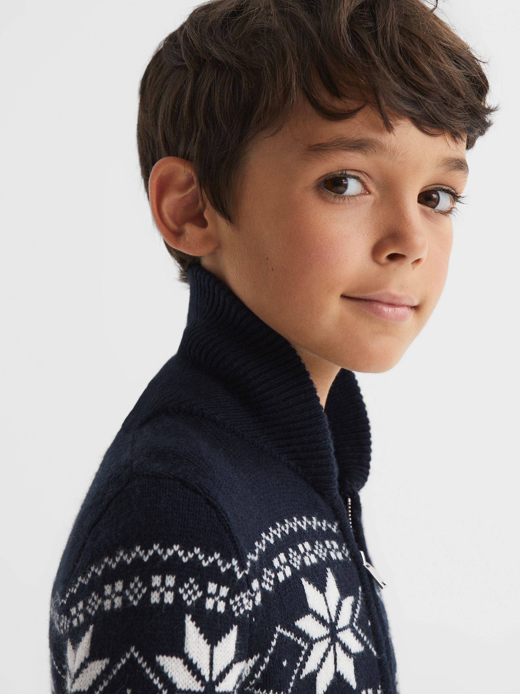 Senior Shawl Collar Zip Up Jumper in Navy - Image 4 of 6