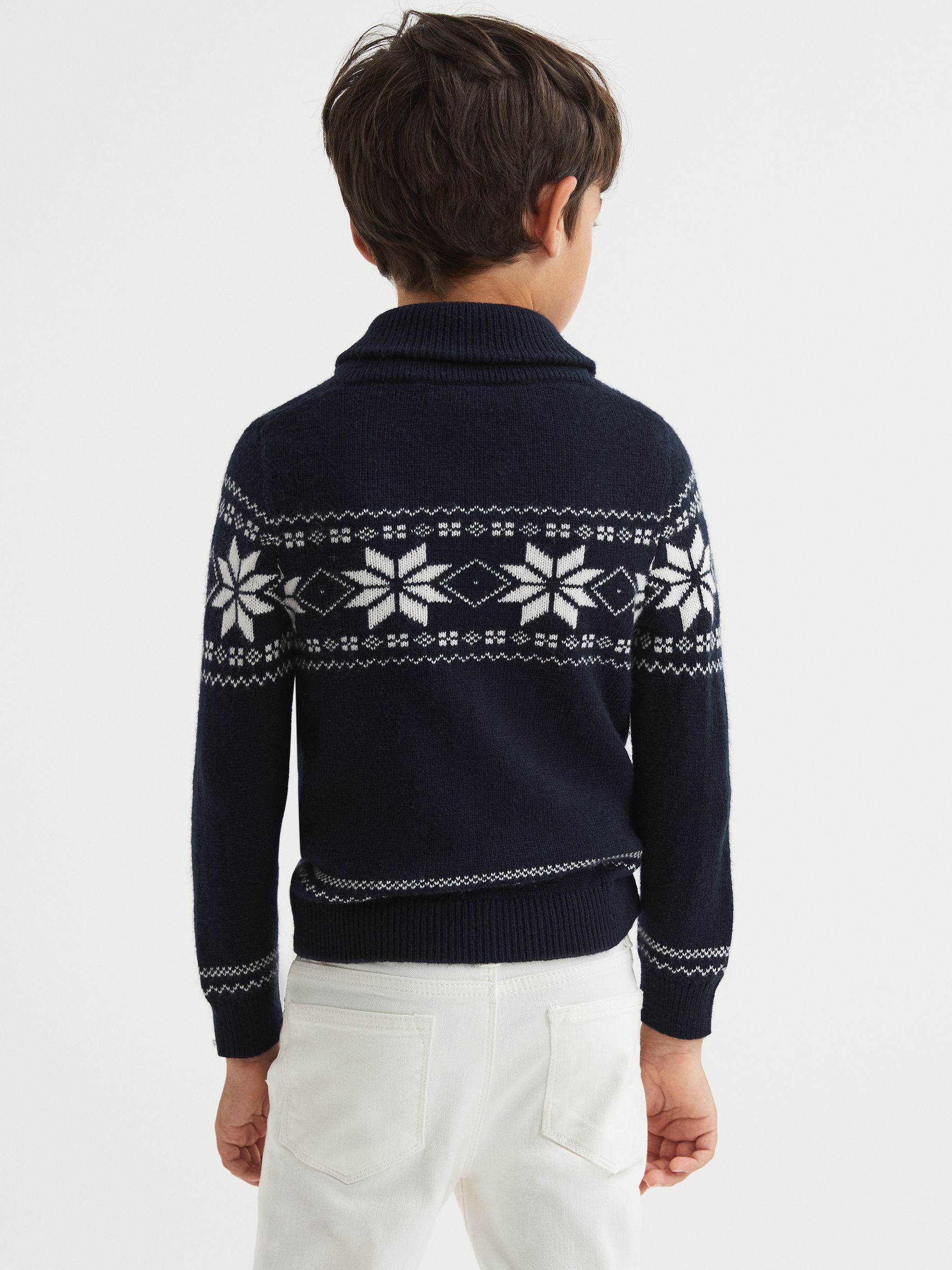 Senior Shawl Collar Zip Up Jumper in Navy - Image 5 of 6