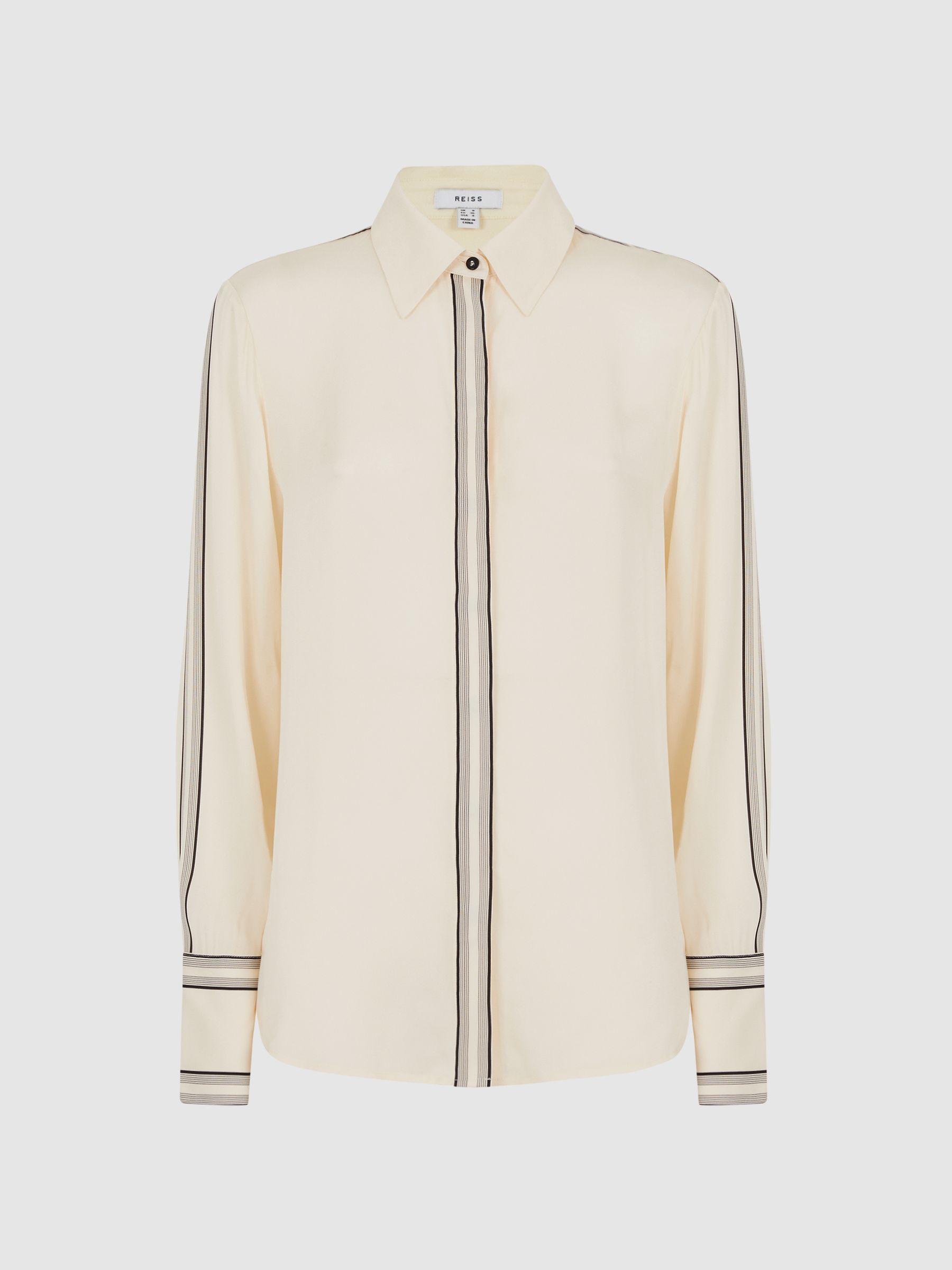 Fitted Side Striped Dip Hem Blouse in Ivory - Image 2 of 6