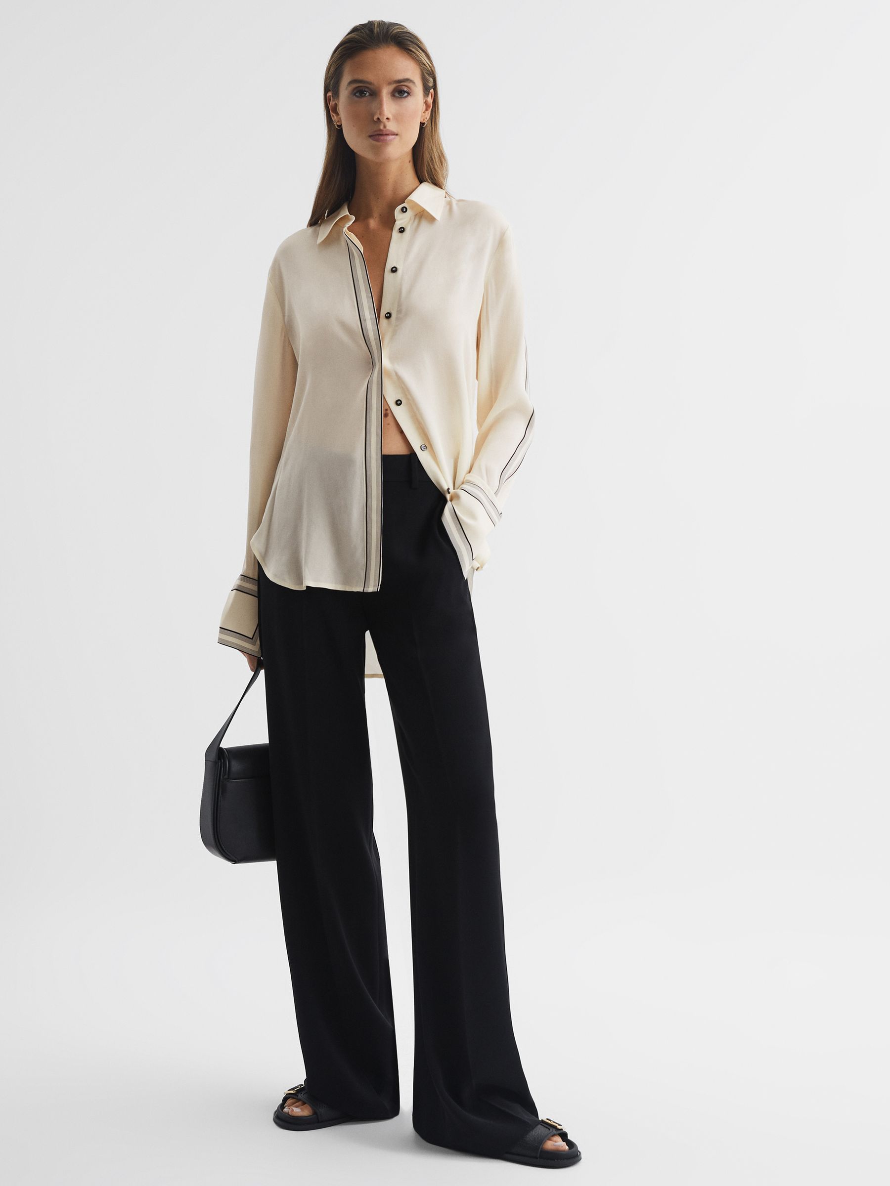 Fitted Side Striped Dip Hem Blouse in Ivory - Image 3 of 6