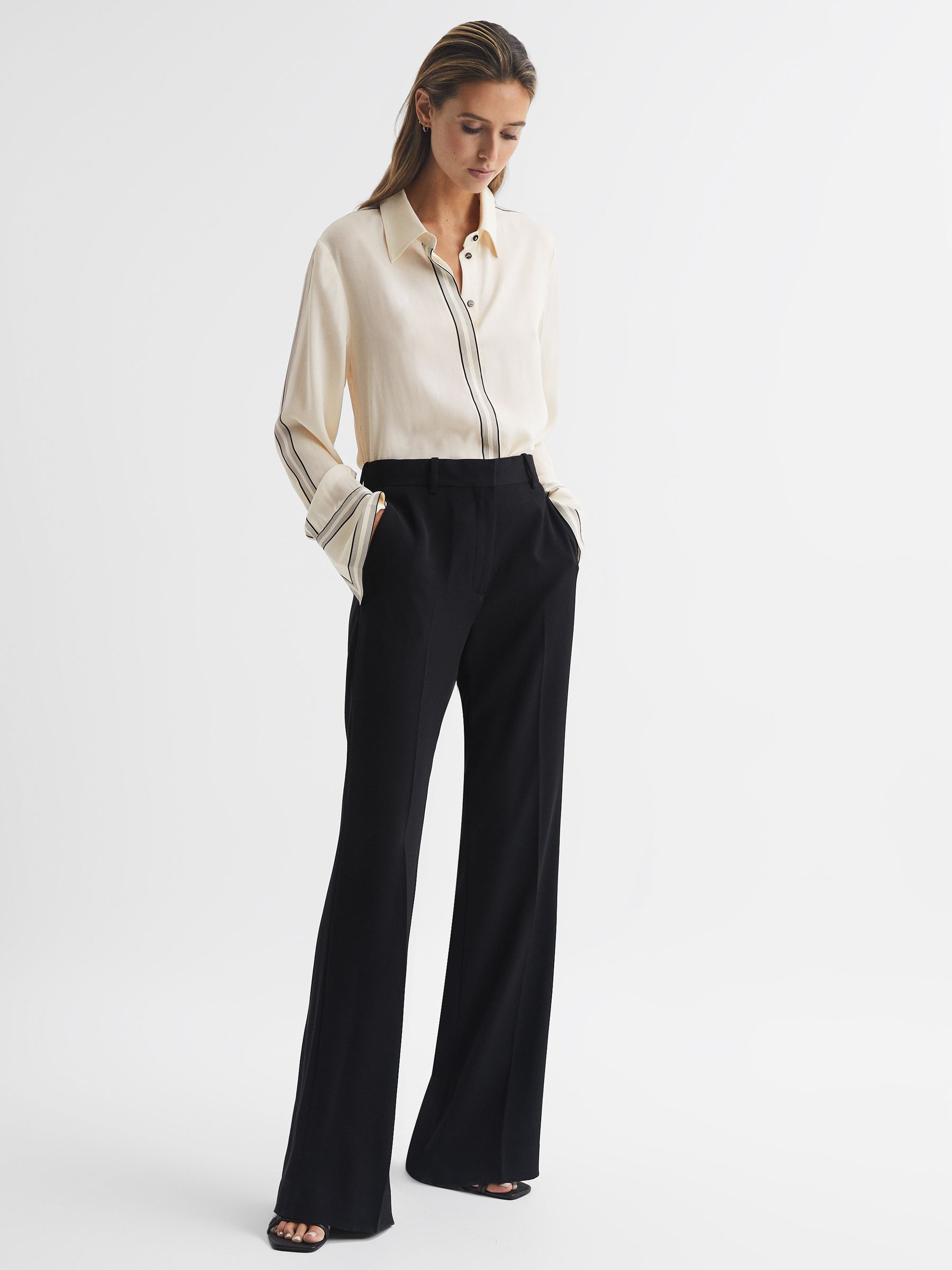 Fitted Side Striped Dip Hem Blouse in Ivory - Image 6 of 6