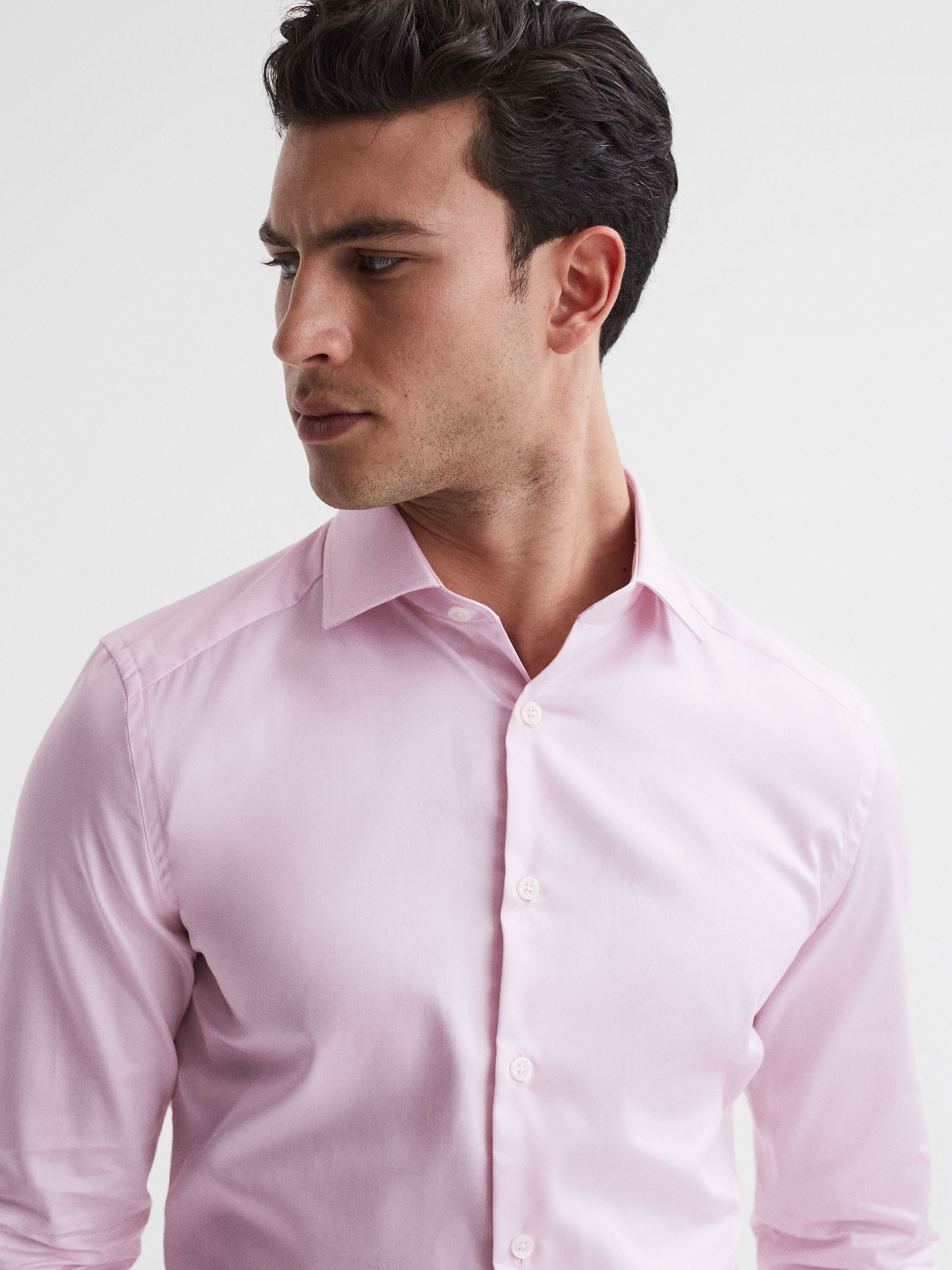 Slim Fit Cotton Sateen Shirt in Pink - Image 4 of 6