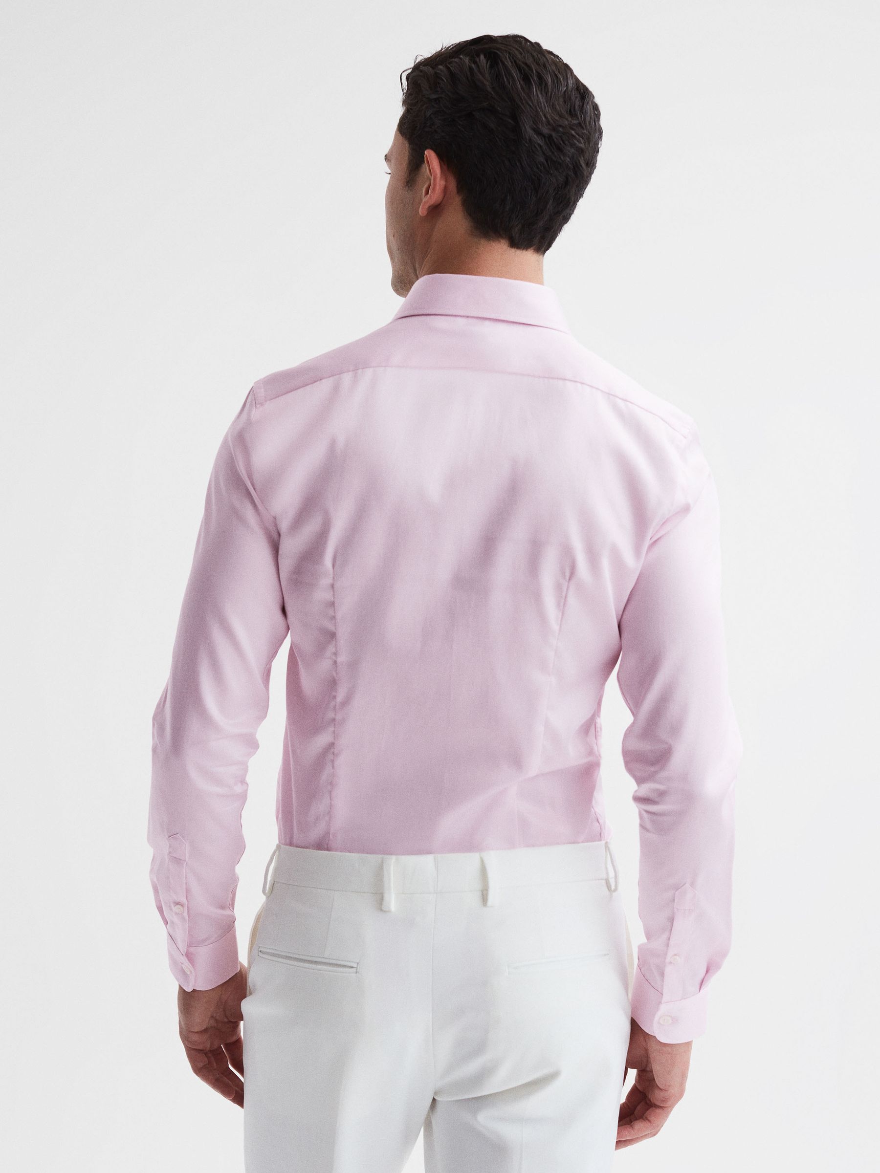 Slim Fit Cotton Sateen Shirt in Pink - Image 5 of 6