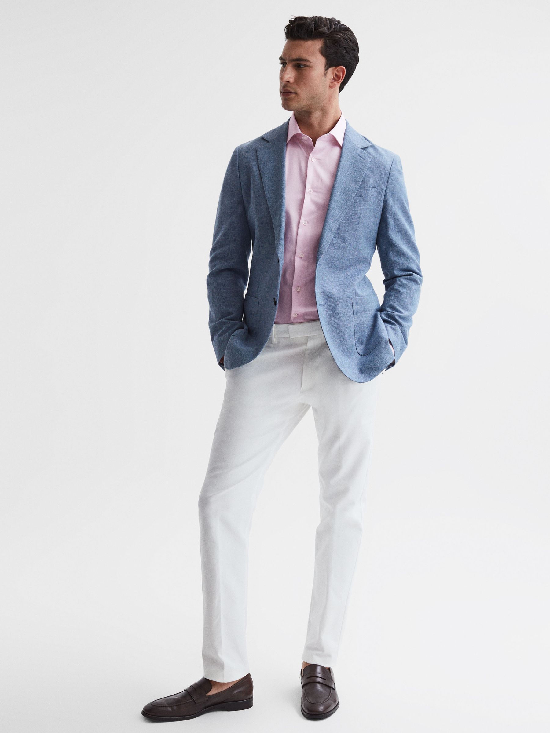 Slim Fit Cotton Sateen Shirt in Pink - Image 6 of 6